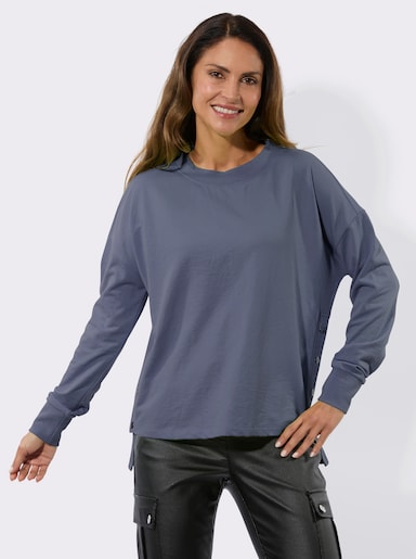 Sweatshirt mit seitlicher Druckknopfleiste - rauchblau