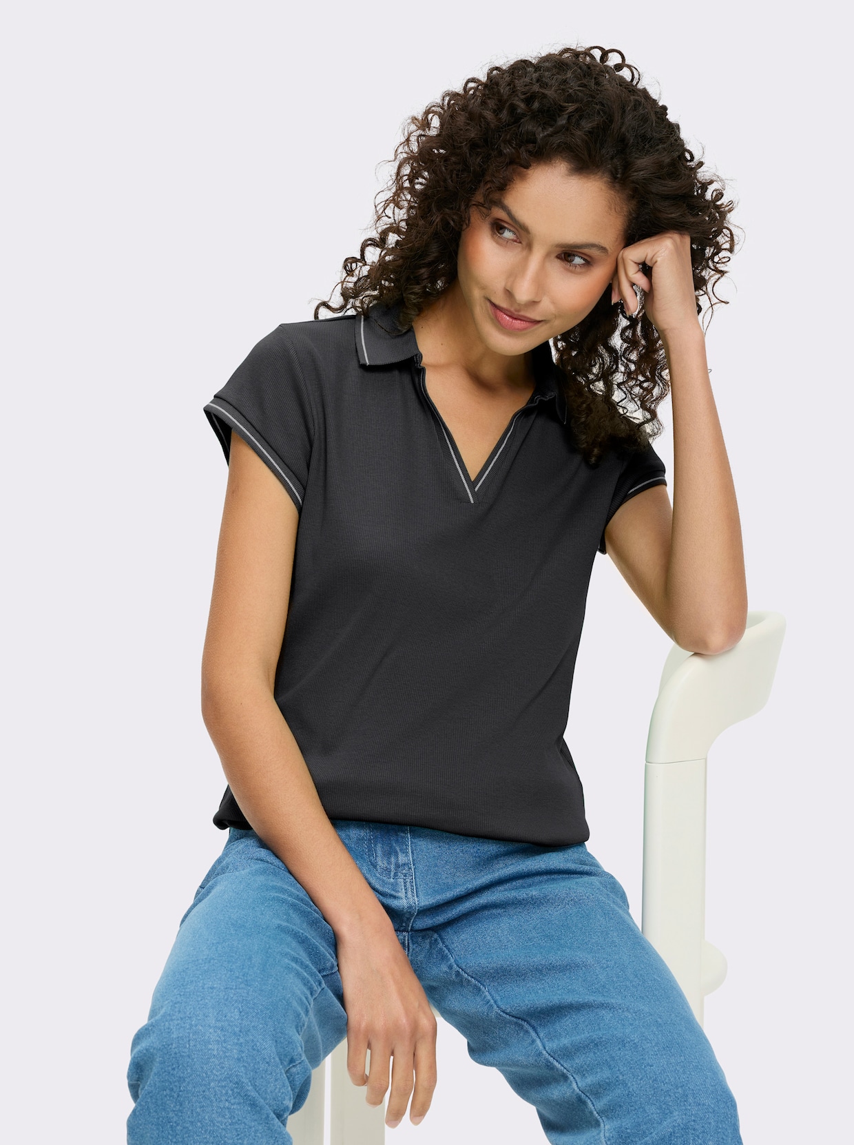 heine Poloshirt mit Ripp-Struktur - schwarz