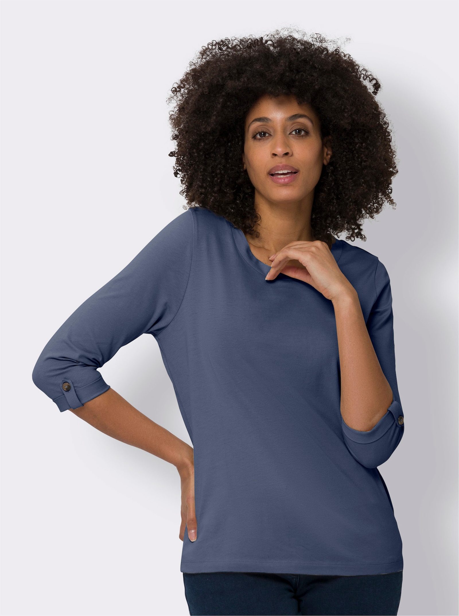 3/4-Arm-Shirt aus reiner Baumwolle - rauchblau