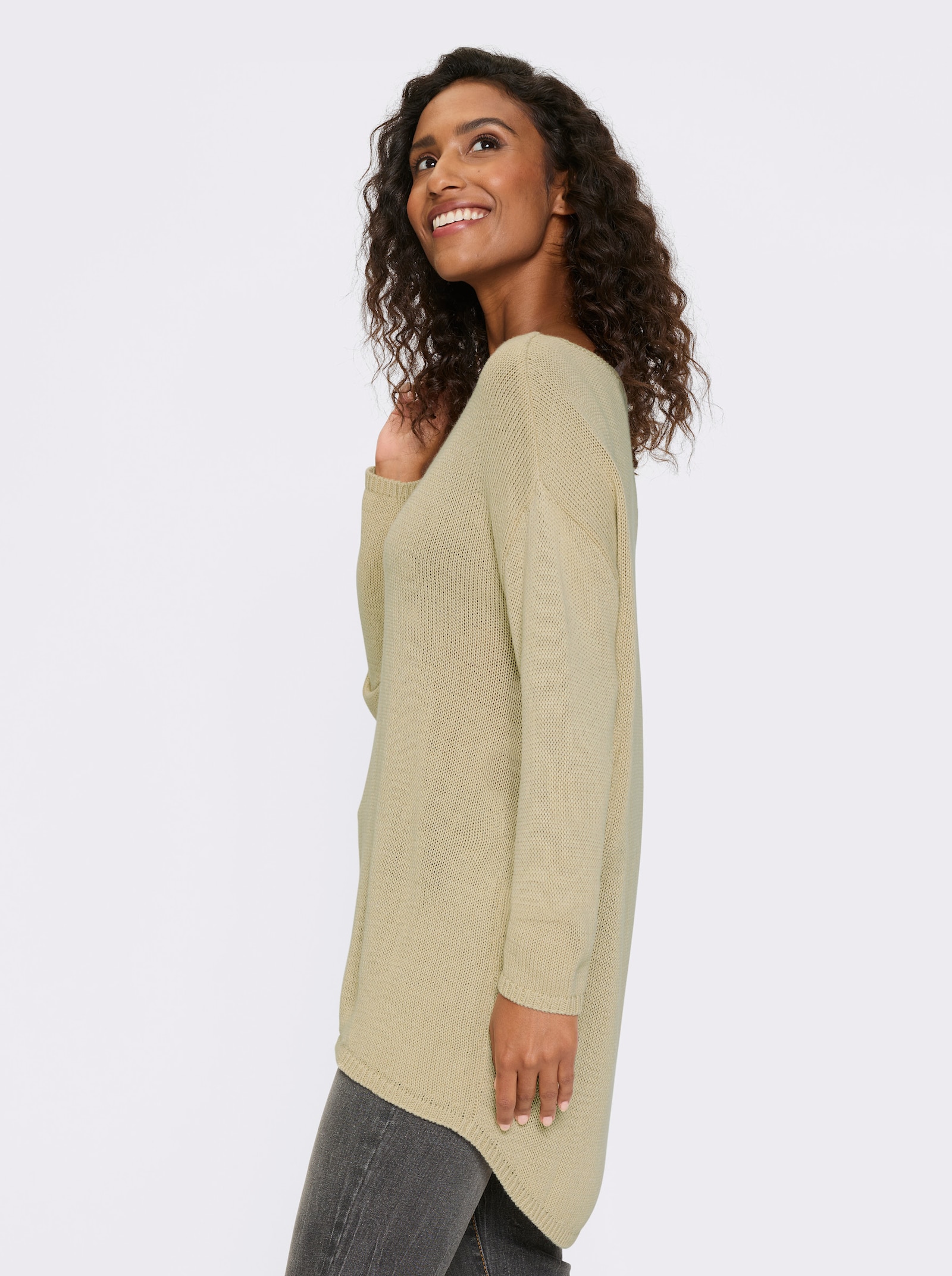 heine Pullover mit U-Boot-Ausschnitt - sand-meliert