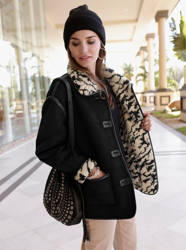 Winterjacke mit Teddyfleece-Futter - schwarz