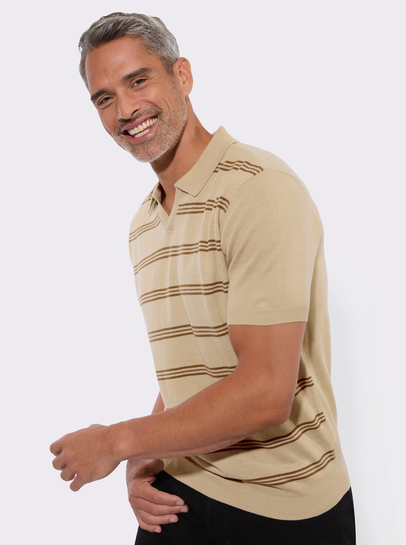 Polopullover mit Streifenmuster - beige-braun
