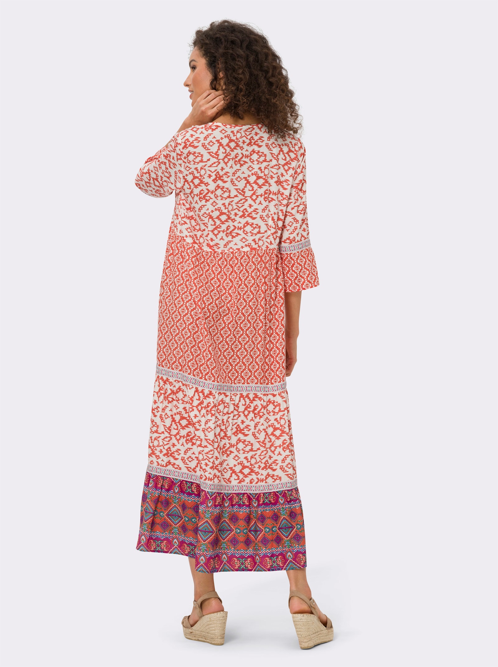 heine Freizeitkleid mit Volant-Ärmeln - orange-champagner-bedruckt