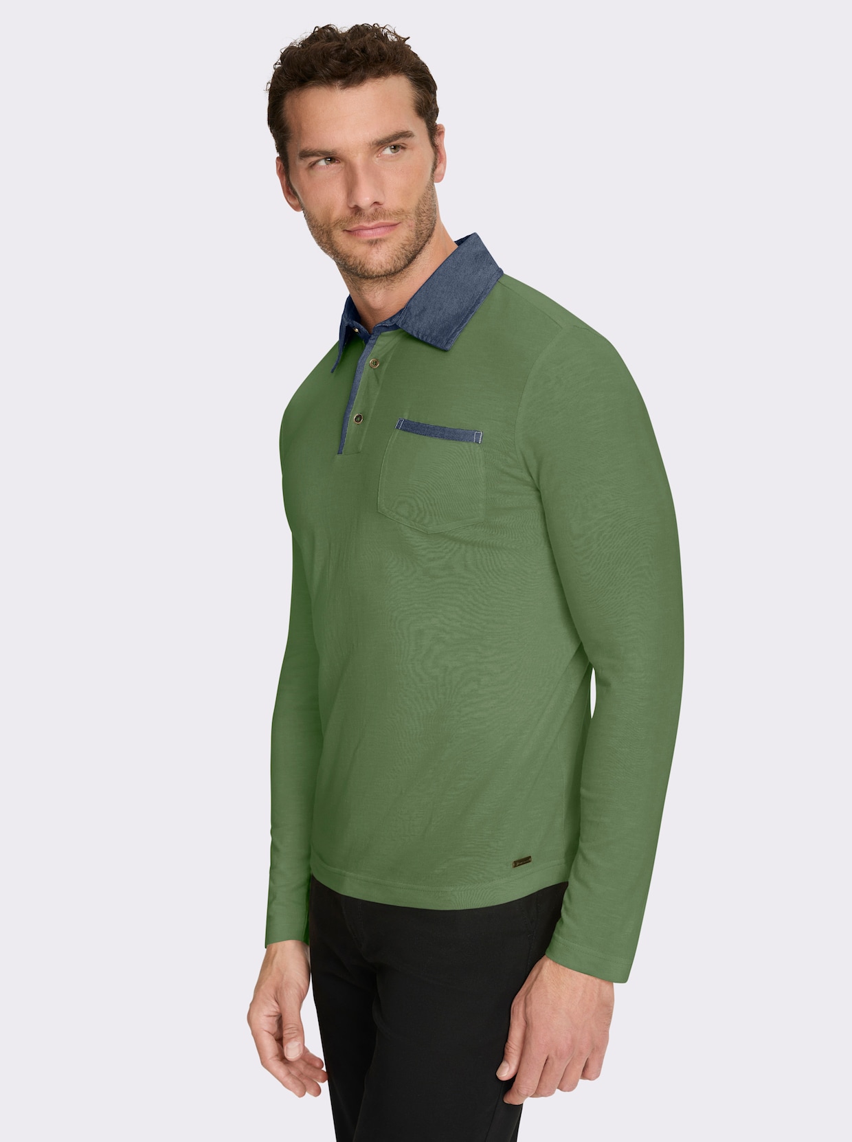 Marco Donati Langarmshirt mit Details in Denim-Optik - eucalyptus