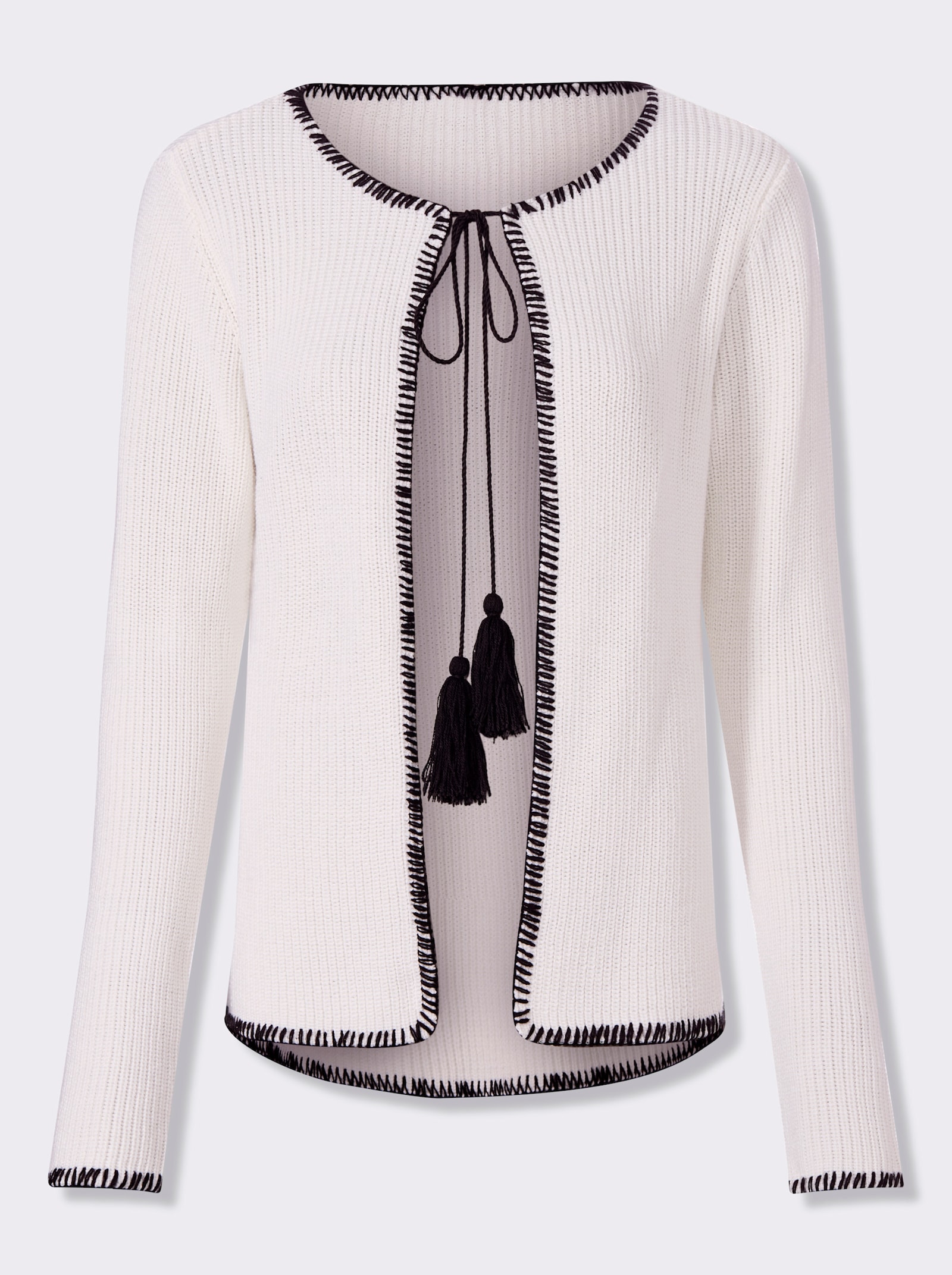heine Strickjacke mit Kontrast-Stitching - weiß-schwarz