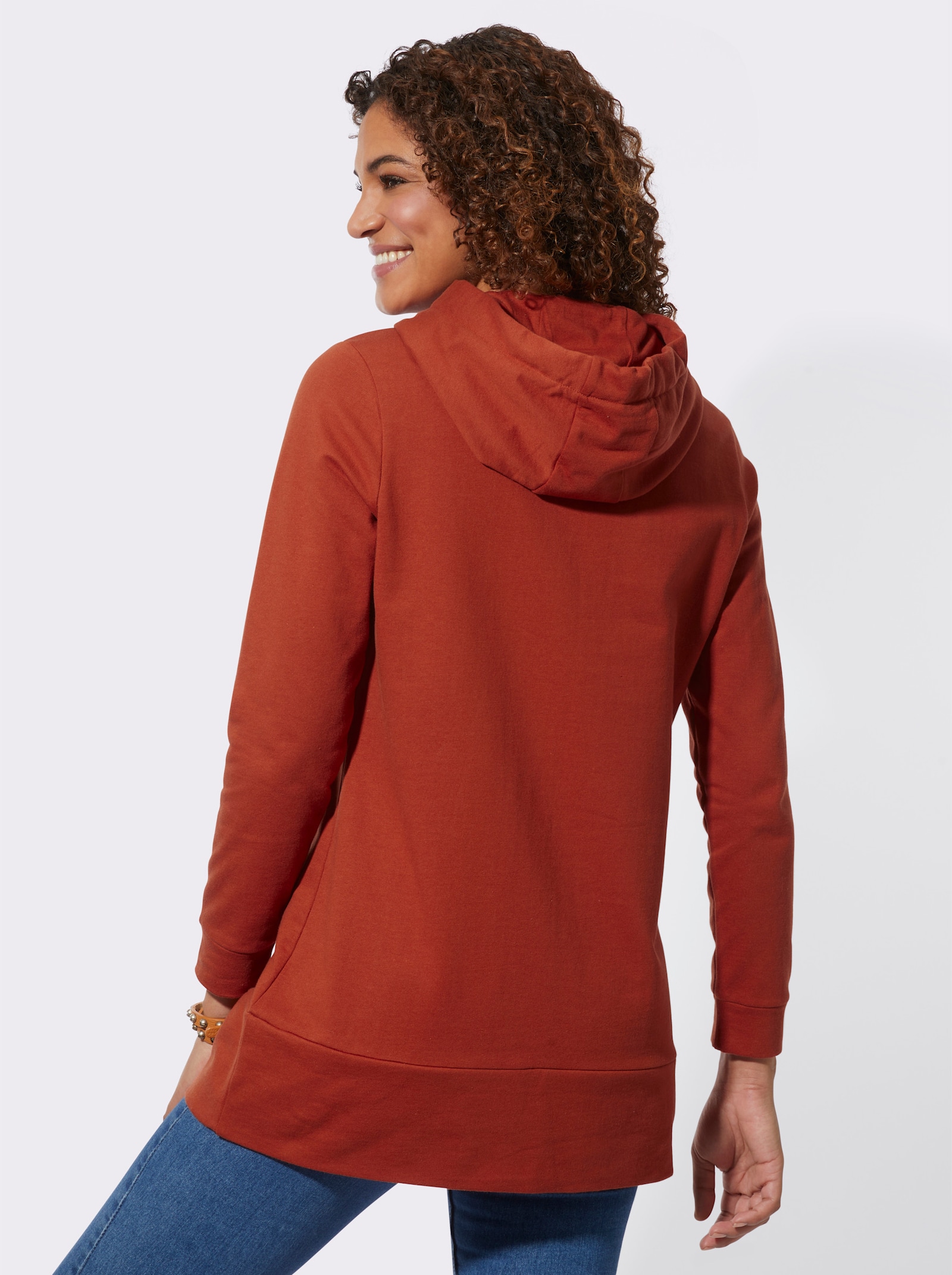 Longsweatshirt mit Kapuze - rostrot