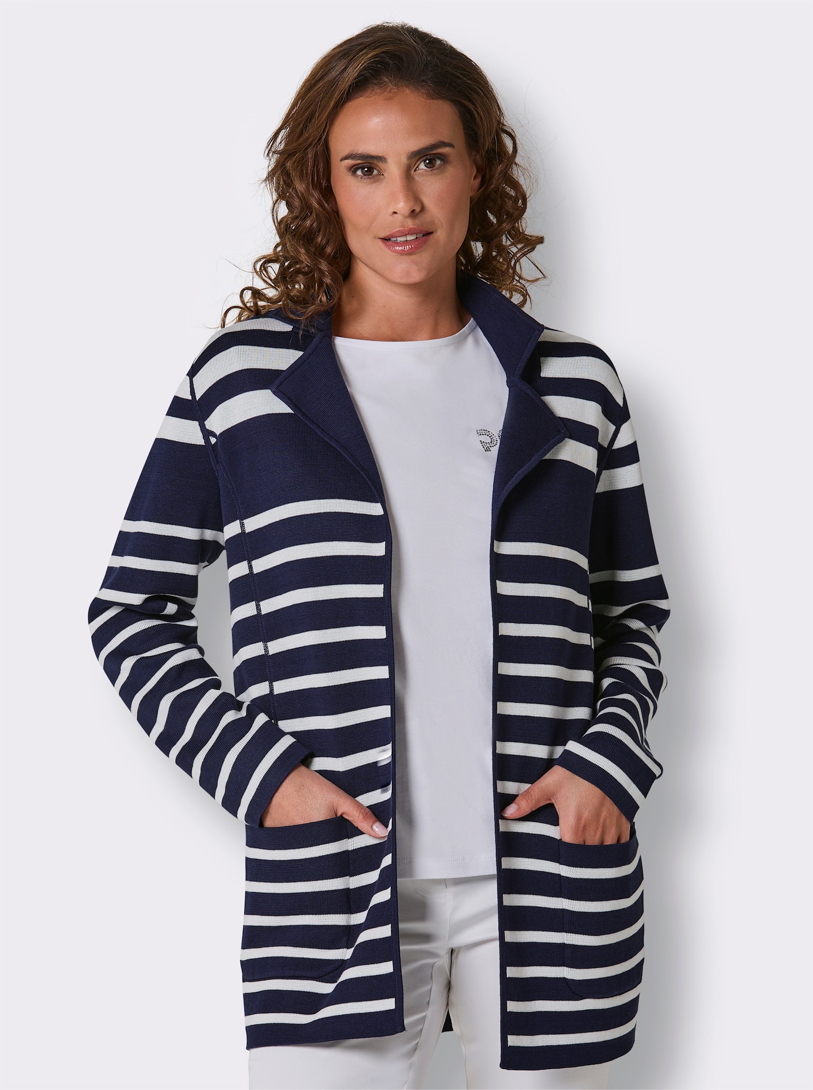 CREATION L PREMIUM Wendejacke im Marine-Stil - marine-weiß-geringelt