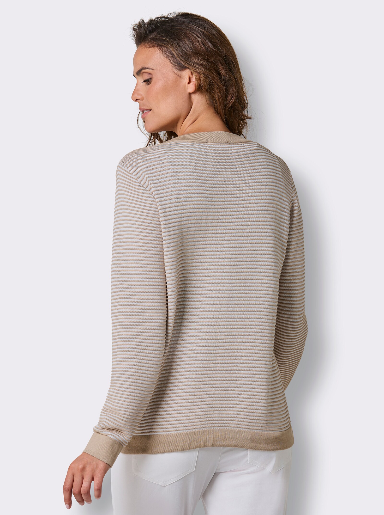 CREATION L PREMIUM Strickjacke in Ripp-Qualität - beige-weiß