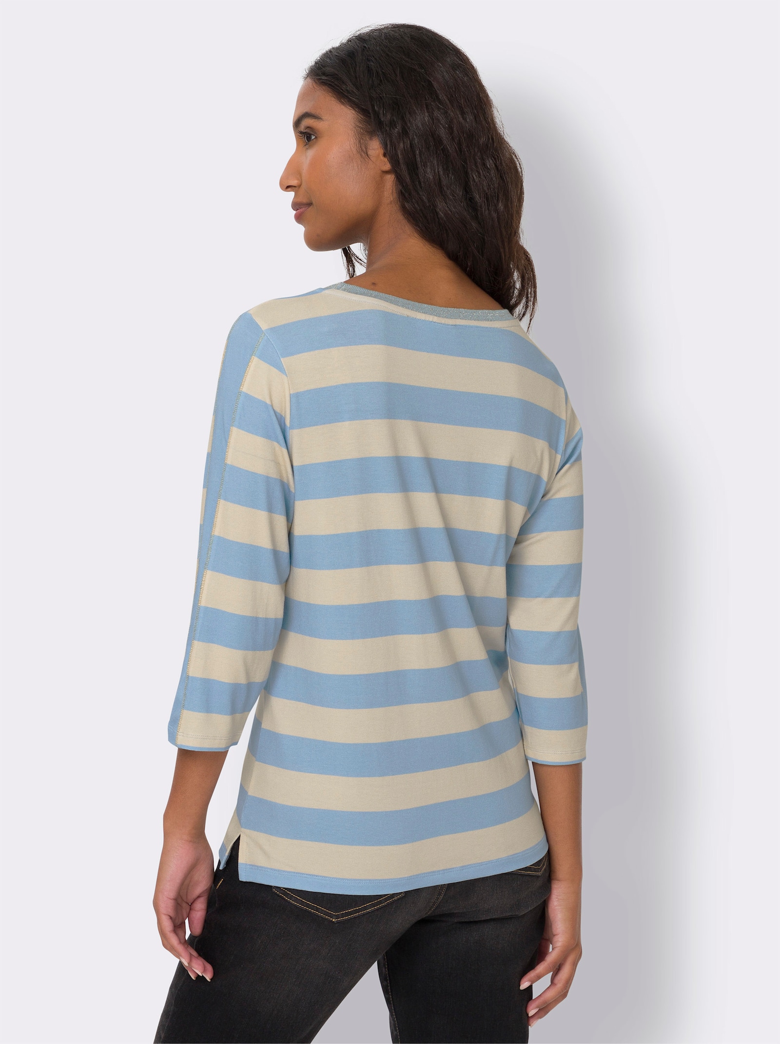 heine 3/4-Arm-Shirt mit Glitzergarn-Details - eisblau-elfenbein-geringelt