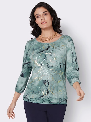 3/4-Arm-Shirt in Mesh-Qualität - kalkmint-bedruckt