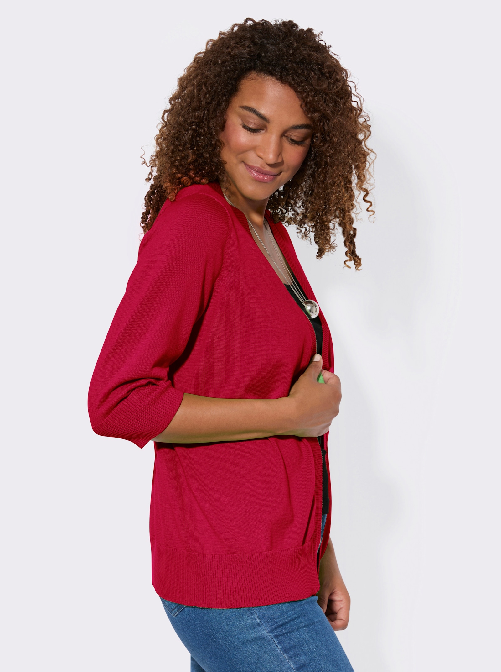 Feinstrickjacke mit gerippten Abschlüssen - rot