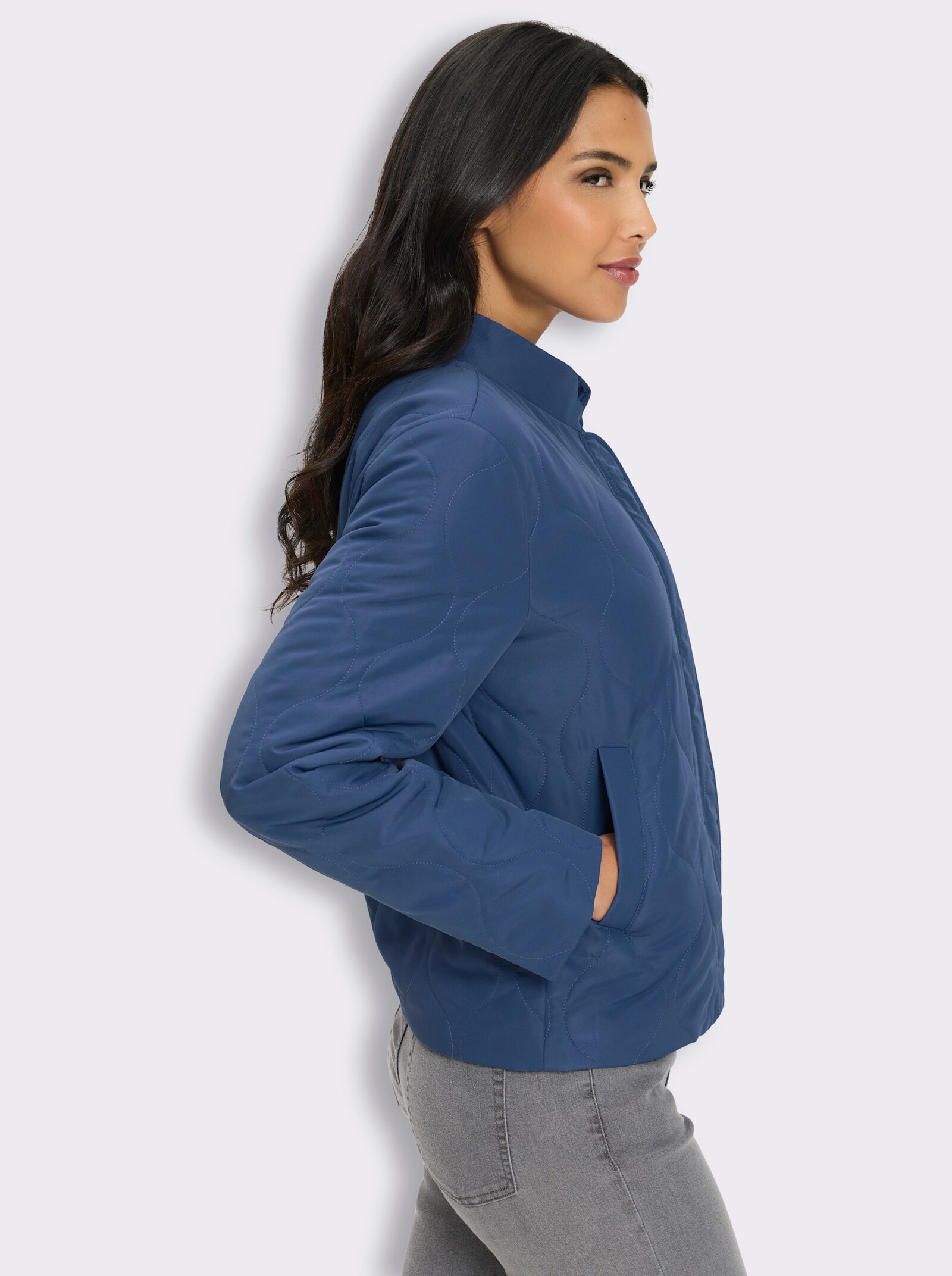 Steppjacke mit Baseball-Kragen - jeansblau