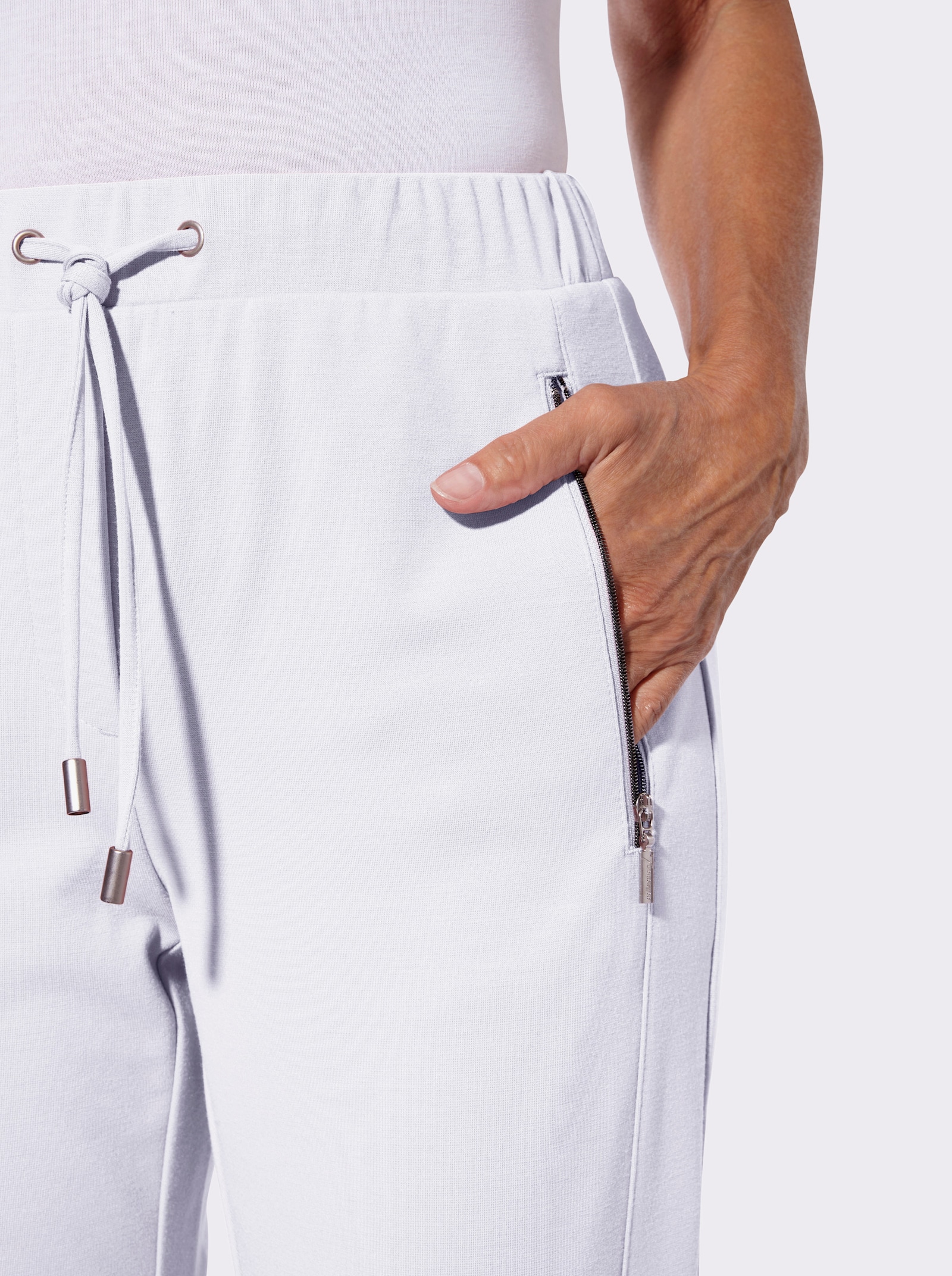 Jerseyhose mit Reissverschluss-Taschen - weiss