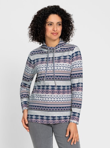 Sweatshirt mit halsfernem Stehkragen - ecru-mauve-bedruckt