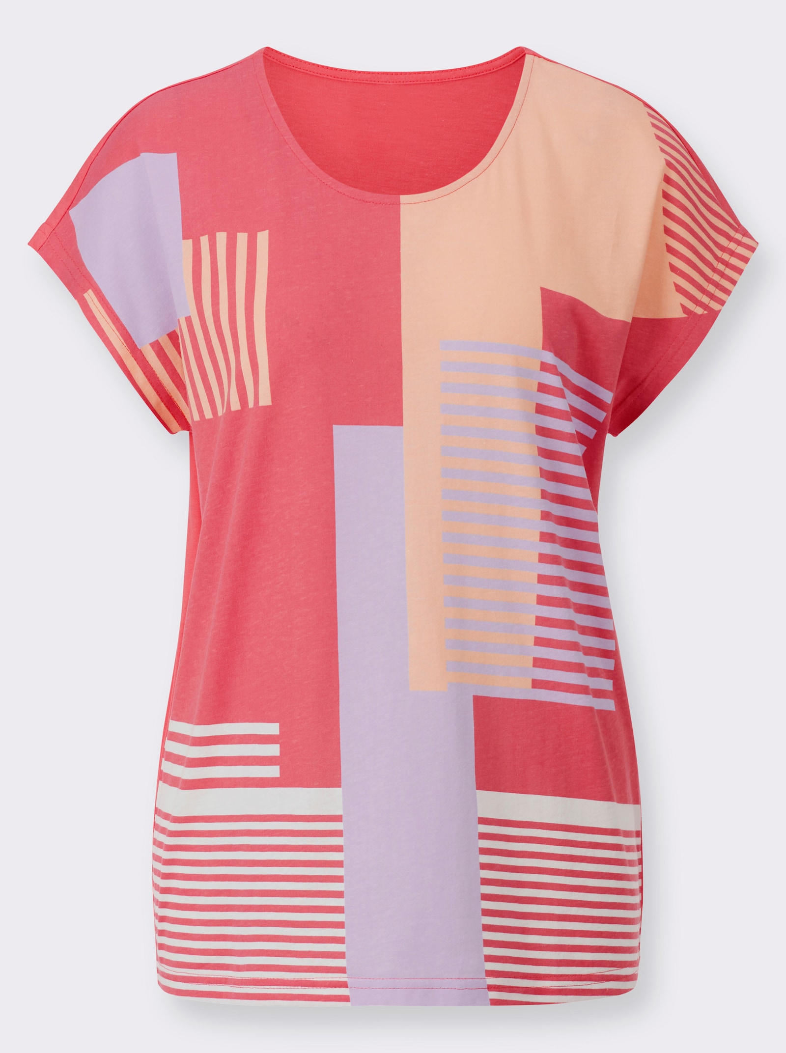 Shirt met ronde hals, in grafisch dessin - grapefruit/lila bedrukt
