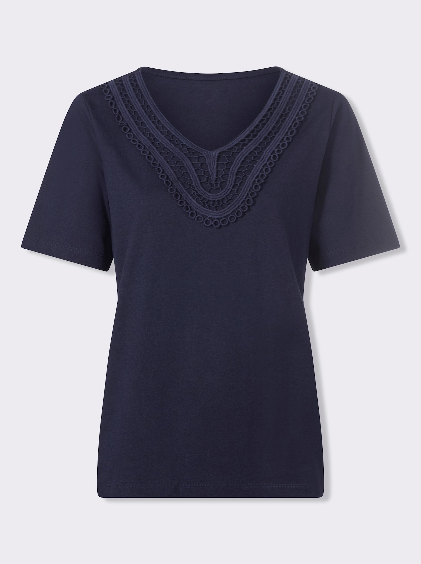 Kurzarmshirt mit Spitzenverzierung - marine