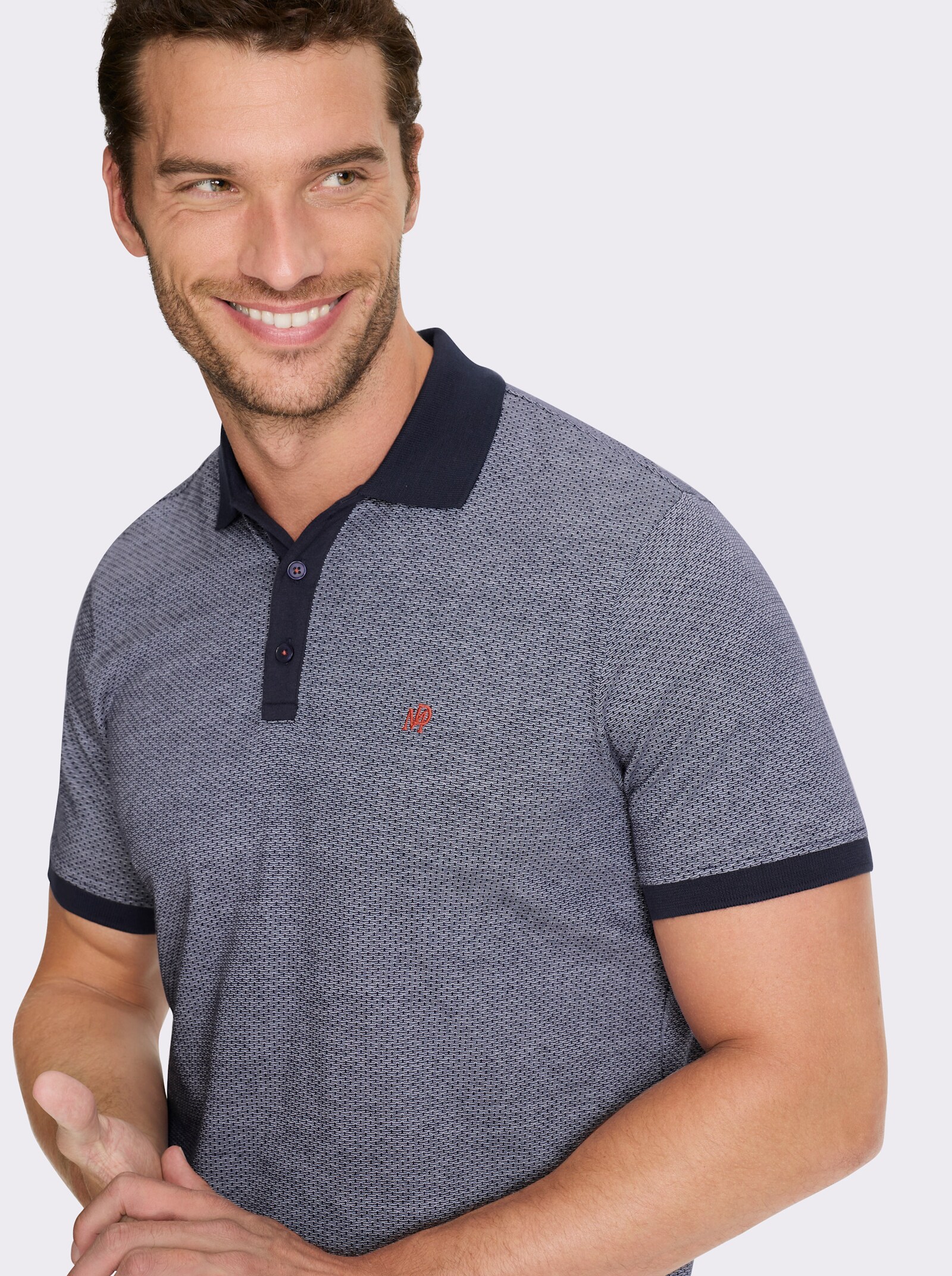 Marco Donati Kurzarmshirt mit Jacquard-Muster - marine-meliert