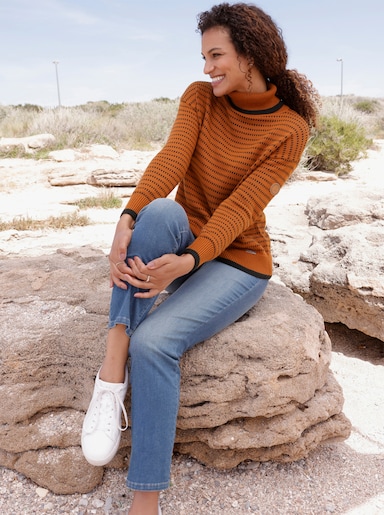  Rollkragenpullover mit Ringeln - cognac-schwarz-gemustert