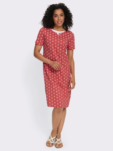 Jerseykleid mit einfarbigem Einsatz am Ausschnitt - grapefruit-magenta-bedruckt