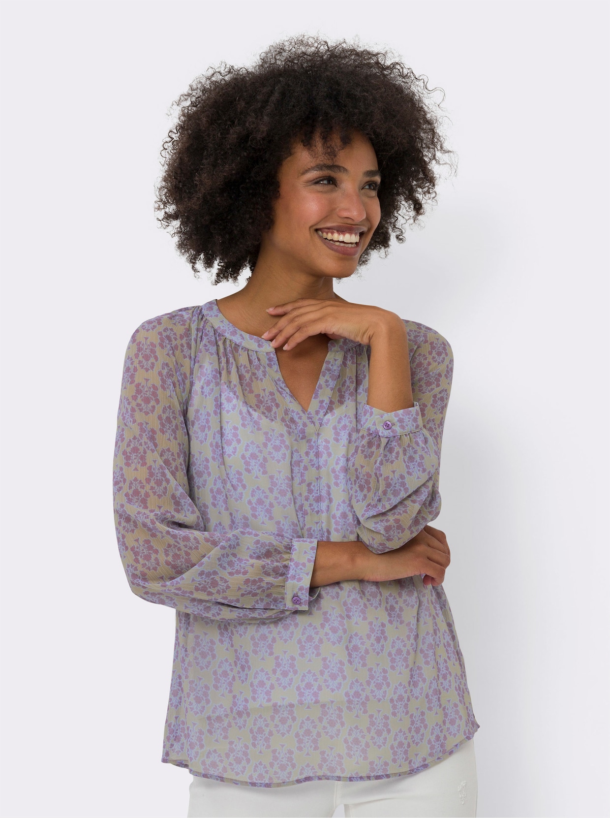 heine Chiffonblouse - leem/lavendel bedrukt