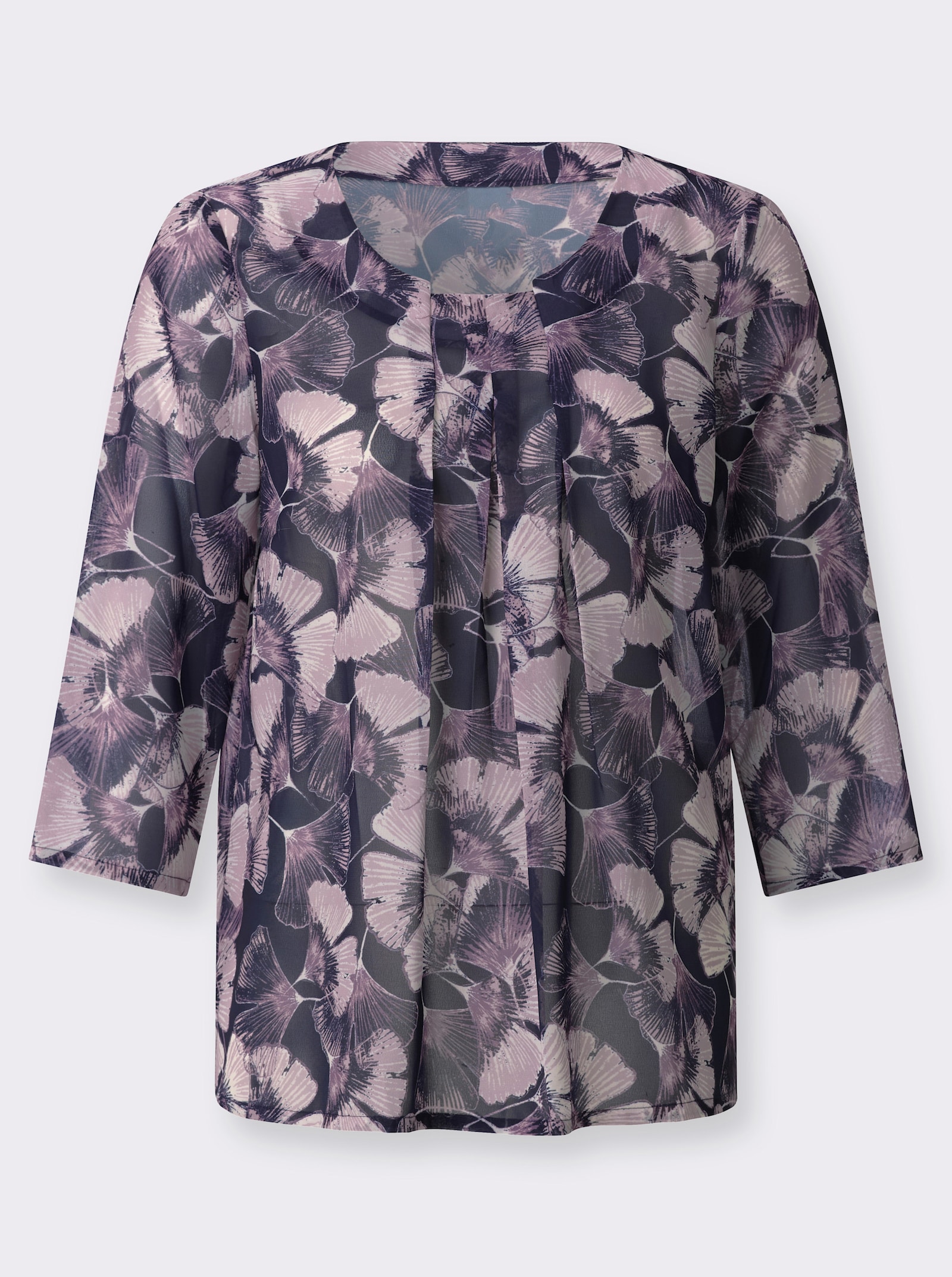Druckbluse mit dekorativen Falten - marine-mauve-bedruckt