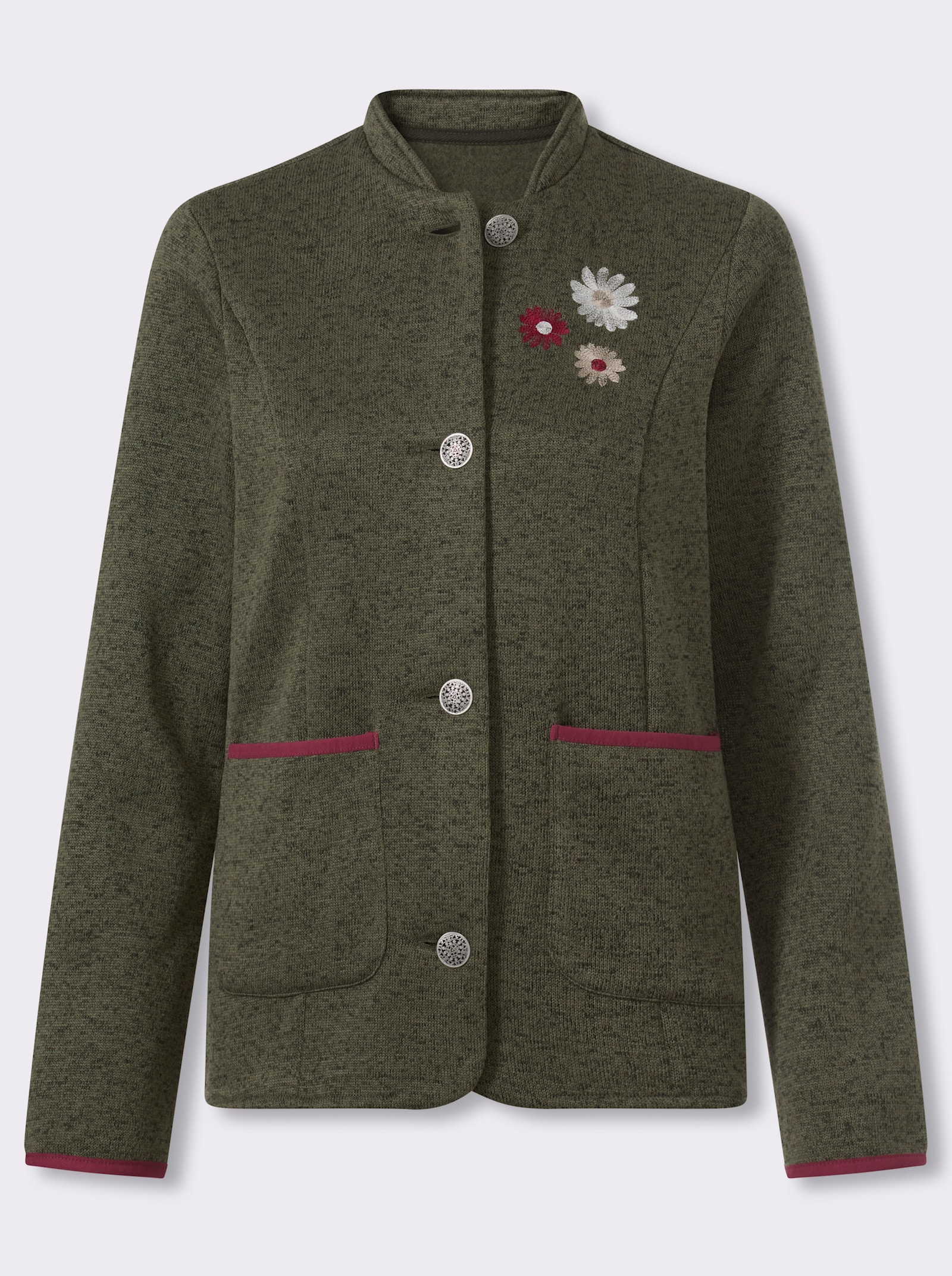 Blazer met bloemenborduursel - kaki gemêleerd