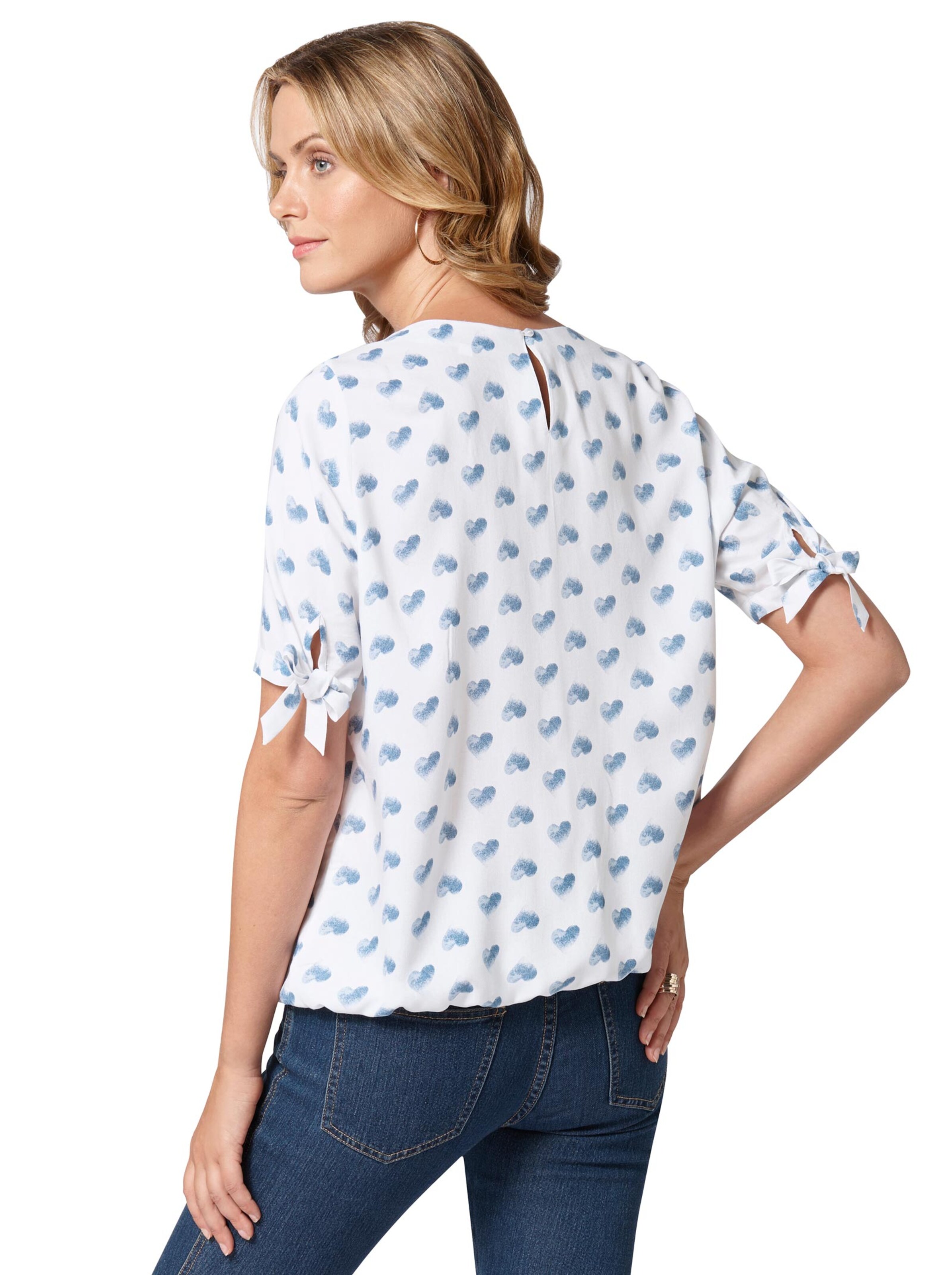Druckbluse - weiß-jeansblau