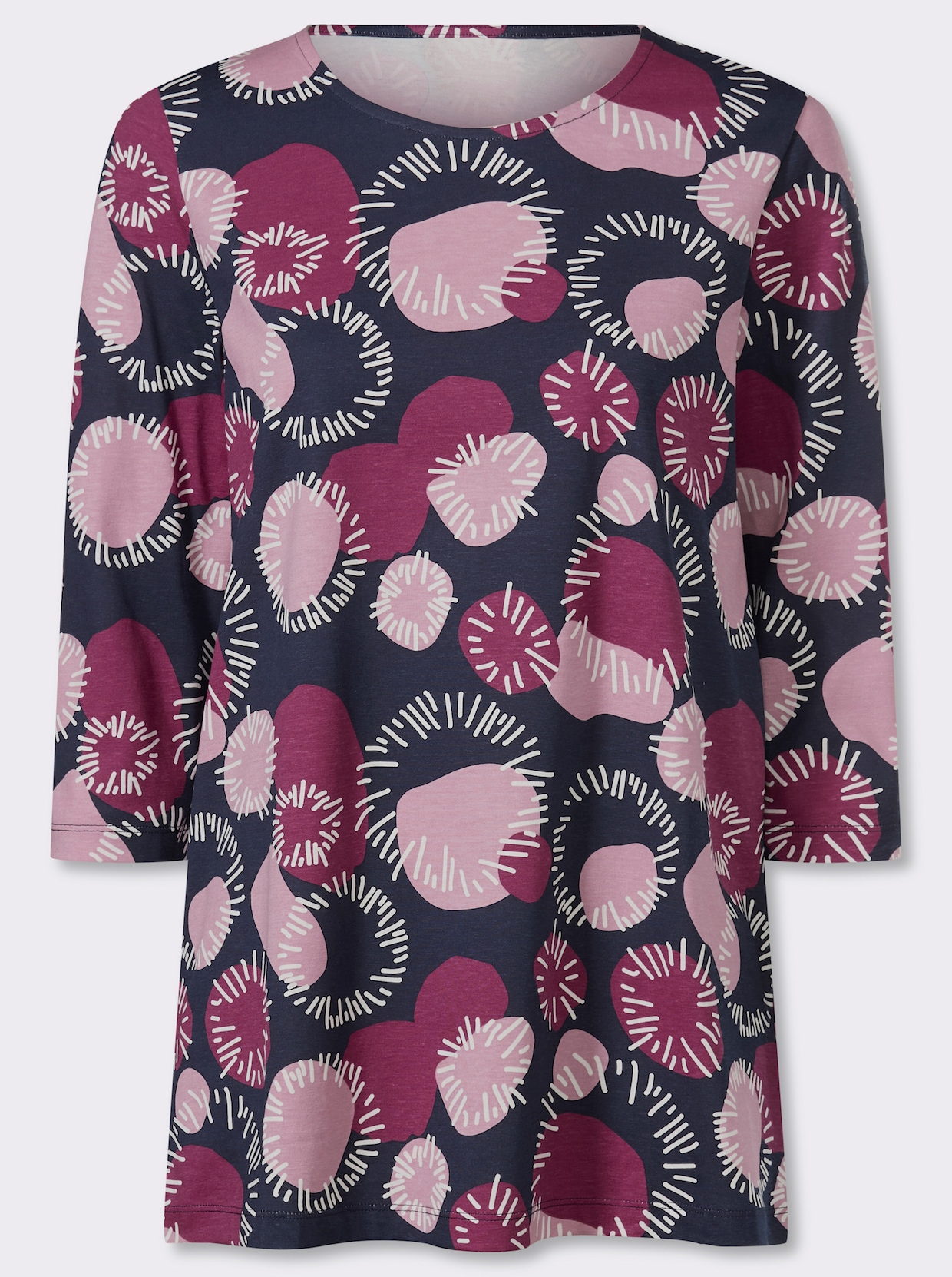 Lang shirt met 3/4-mouwen, katoen - oudroze/mauve bedrukt