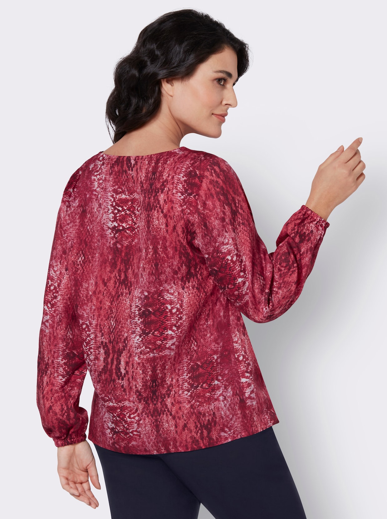 Satijnen blouse - ecru/donkerrood bedrukt