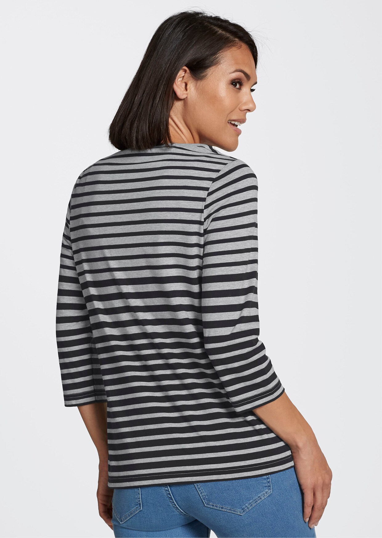 3/4-Arm-Shirt - grau-schwarz-geringelt