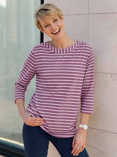 3/4-Arm-Shirt im Ringel-Dessin - violett-ecru-geringelt