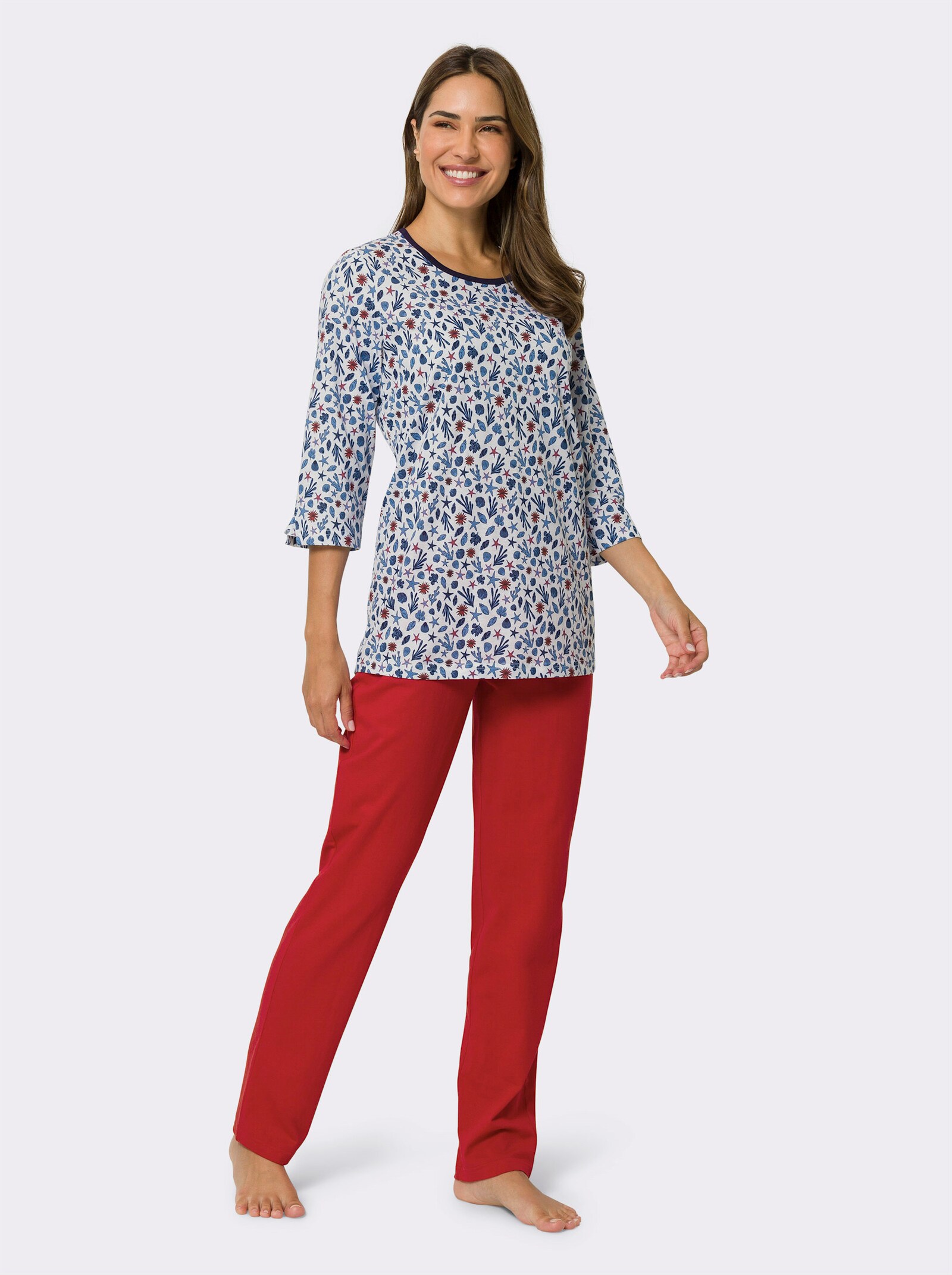 Pyžamo s námořnickým vzorem - námořnická modrá-červená-potisk