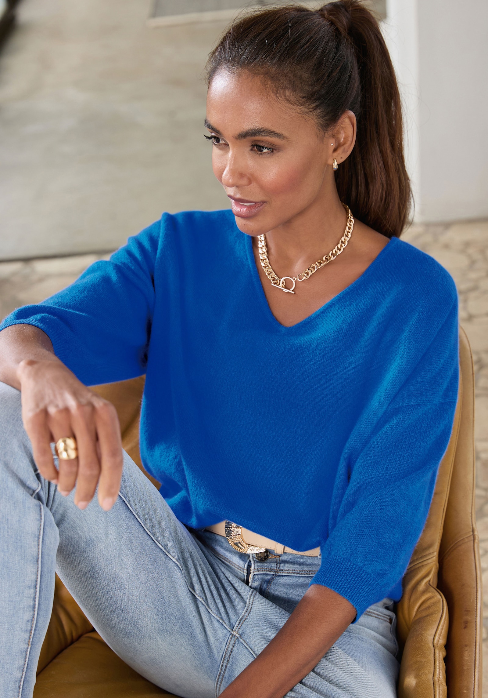 LASCANA Pull en cachemire - bleu roi