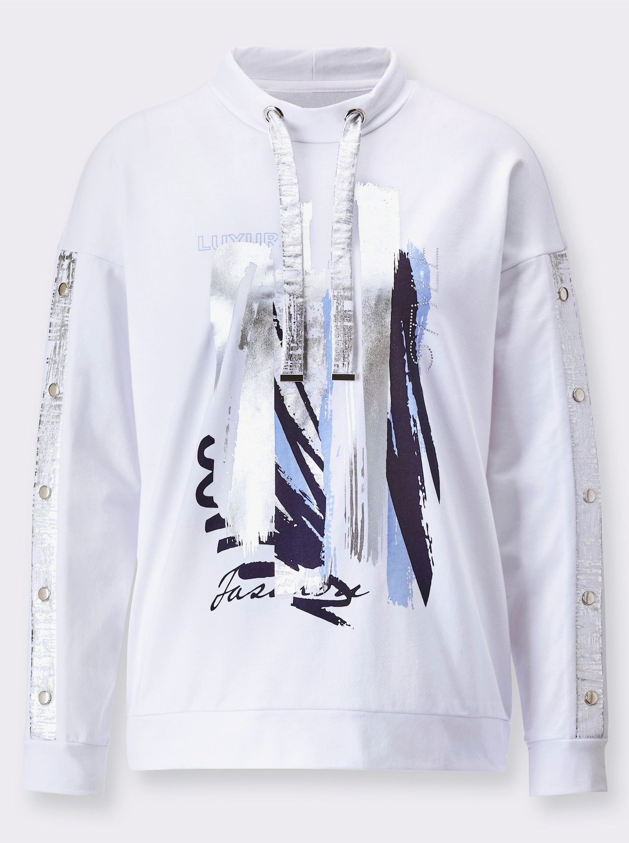 Sweatshirt - weiß-silberfarben-bedruckt