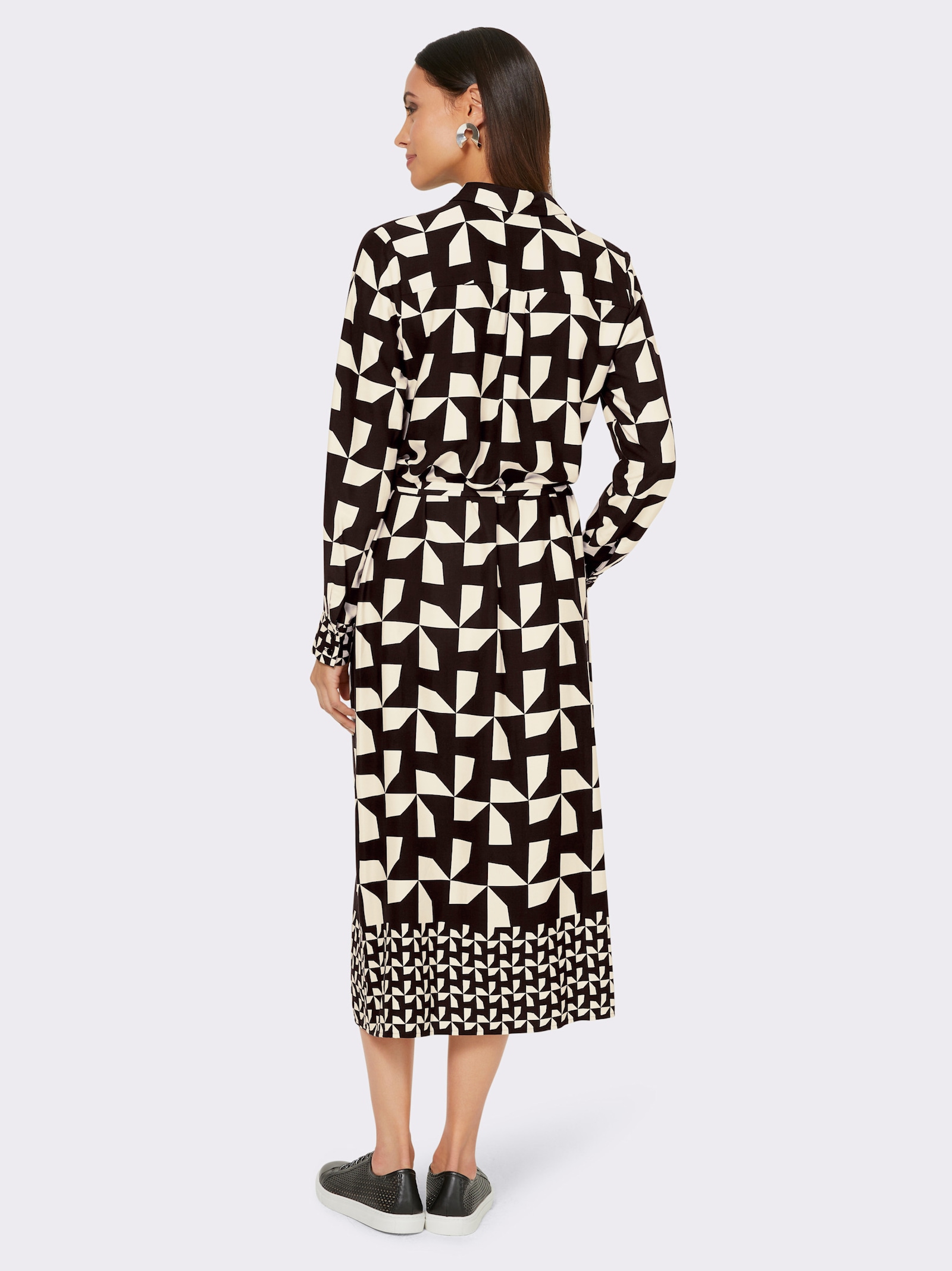 heine Jurk met print in overhemdblousestijl - zand/zwart bedrukt