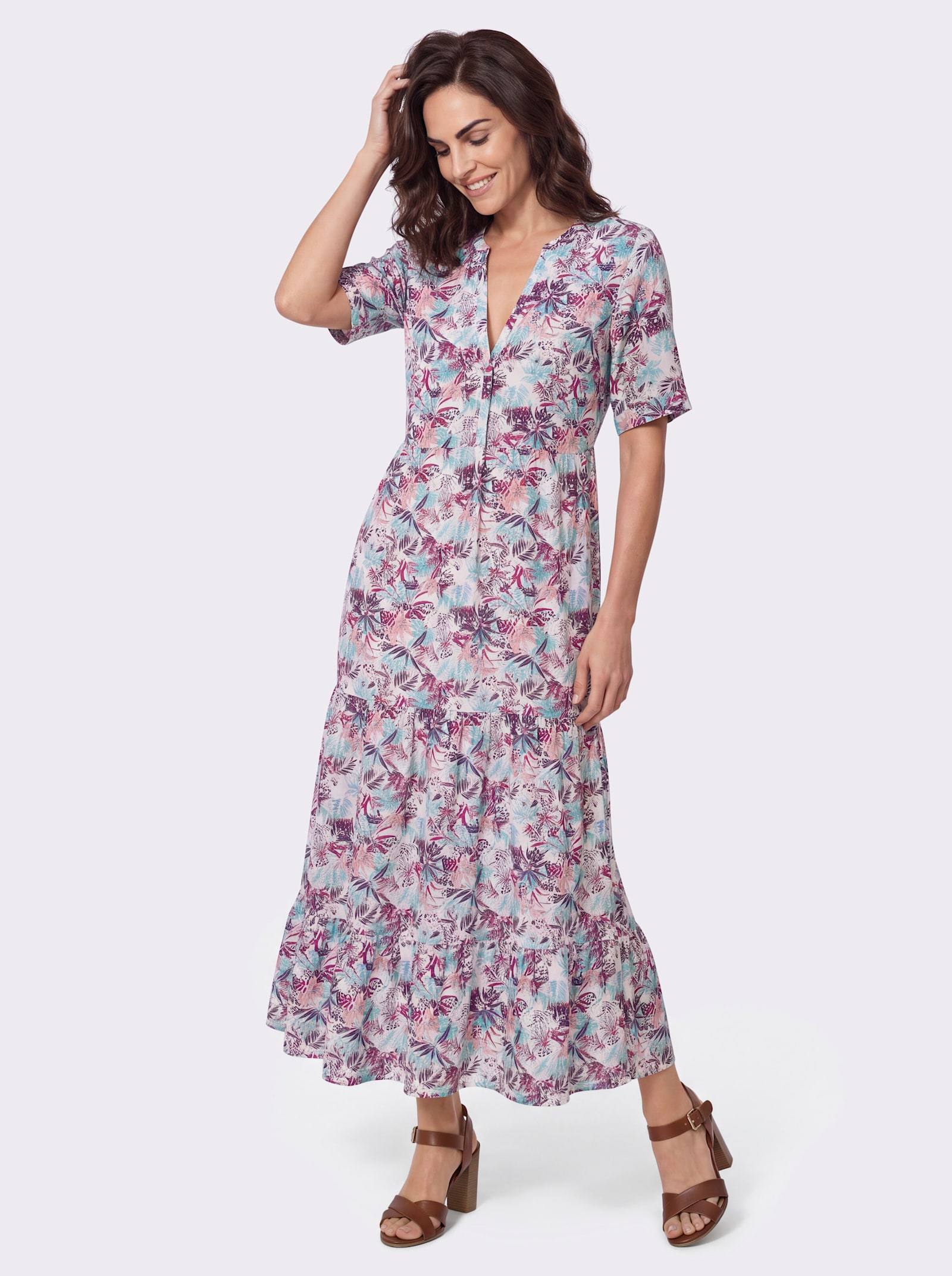Druckkleid mit Taschen - malve-blaugrün-bedruckt