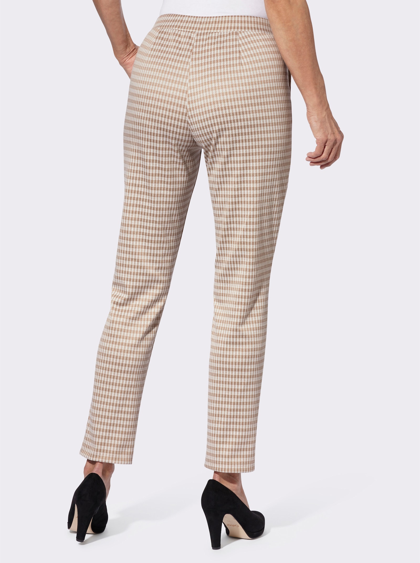 Schlupfhose in verkürzter Form - beige-ecru-kariert