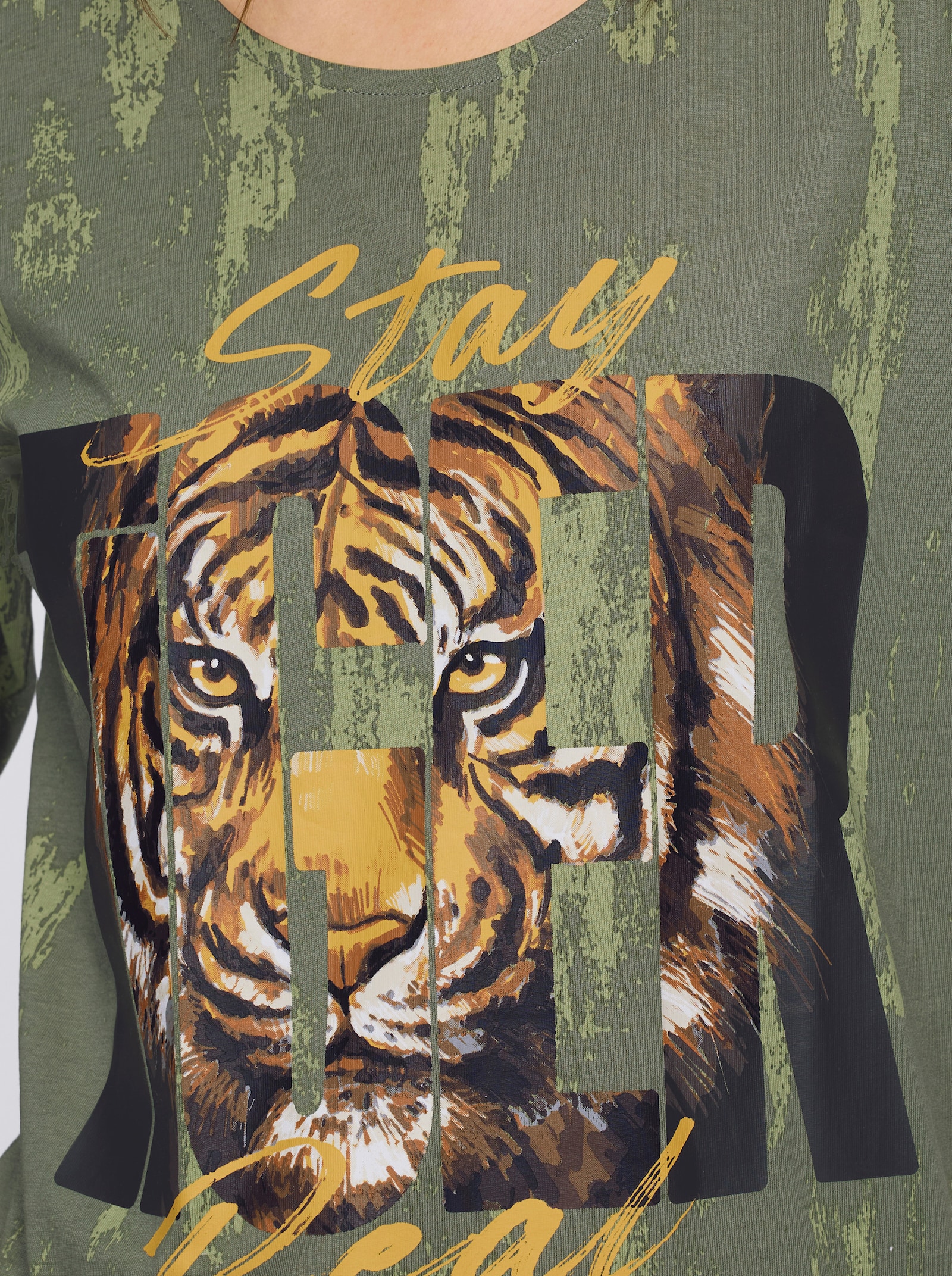 Rundhalsshirt mit Tiger-Motiv im Vorderteil - khaki-braun-bedruckt