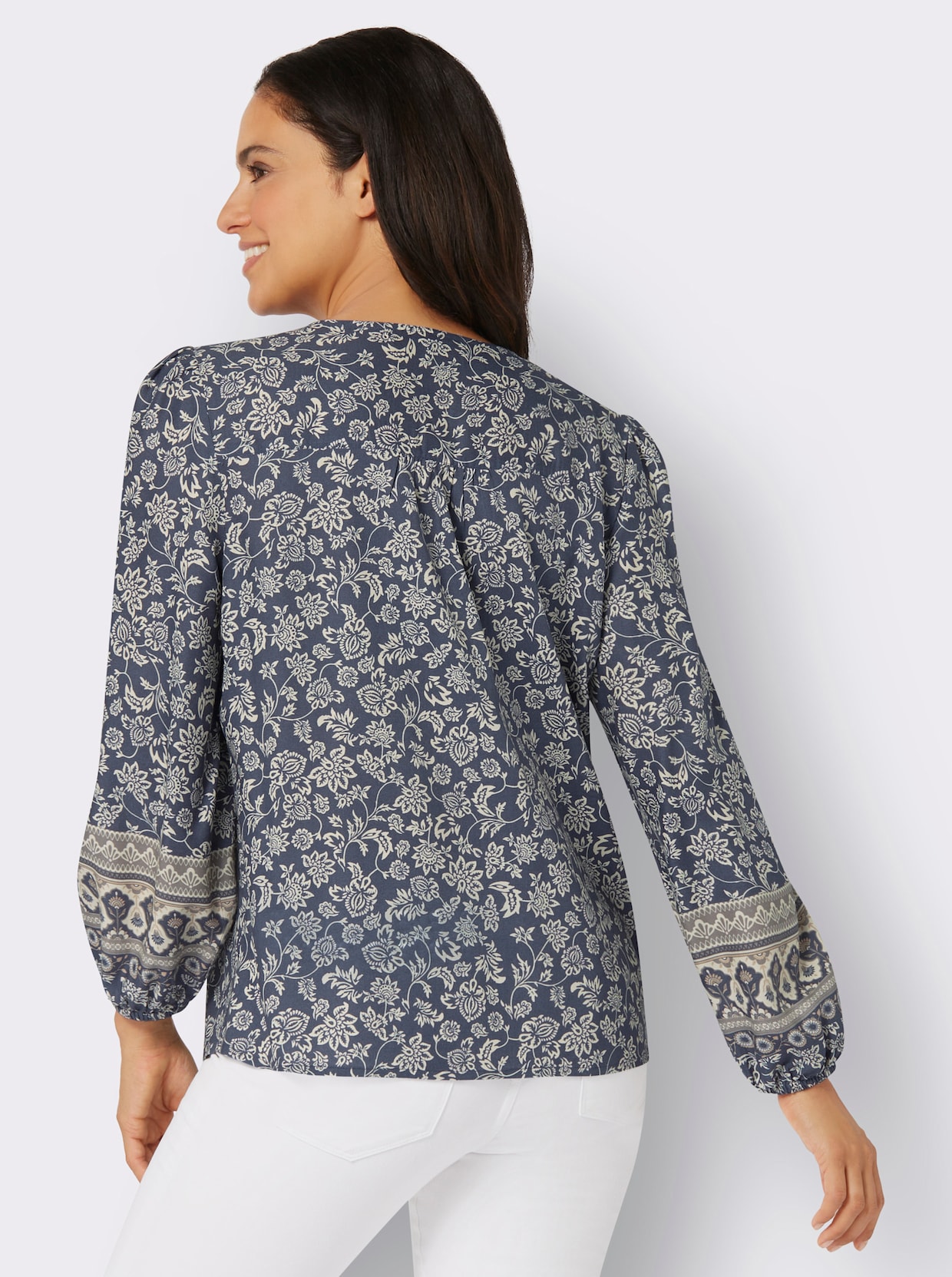 Blouse met print - rookblauw/champagne bedrukt