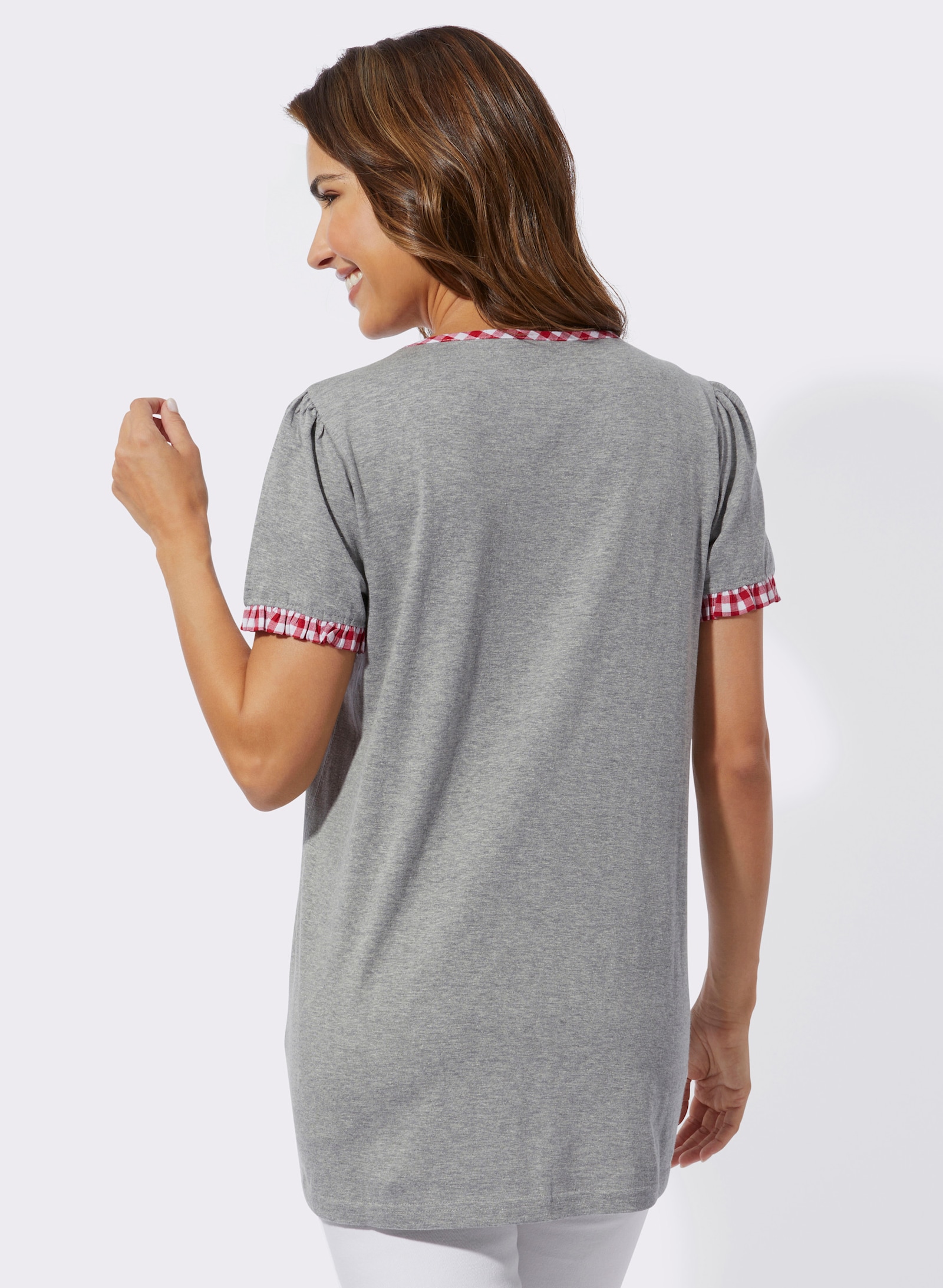Dl. tričko, kárové detaily - sivá melírovaná