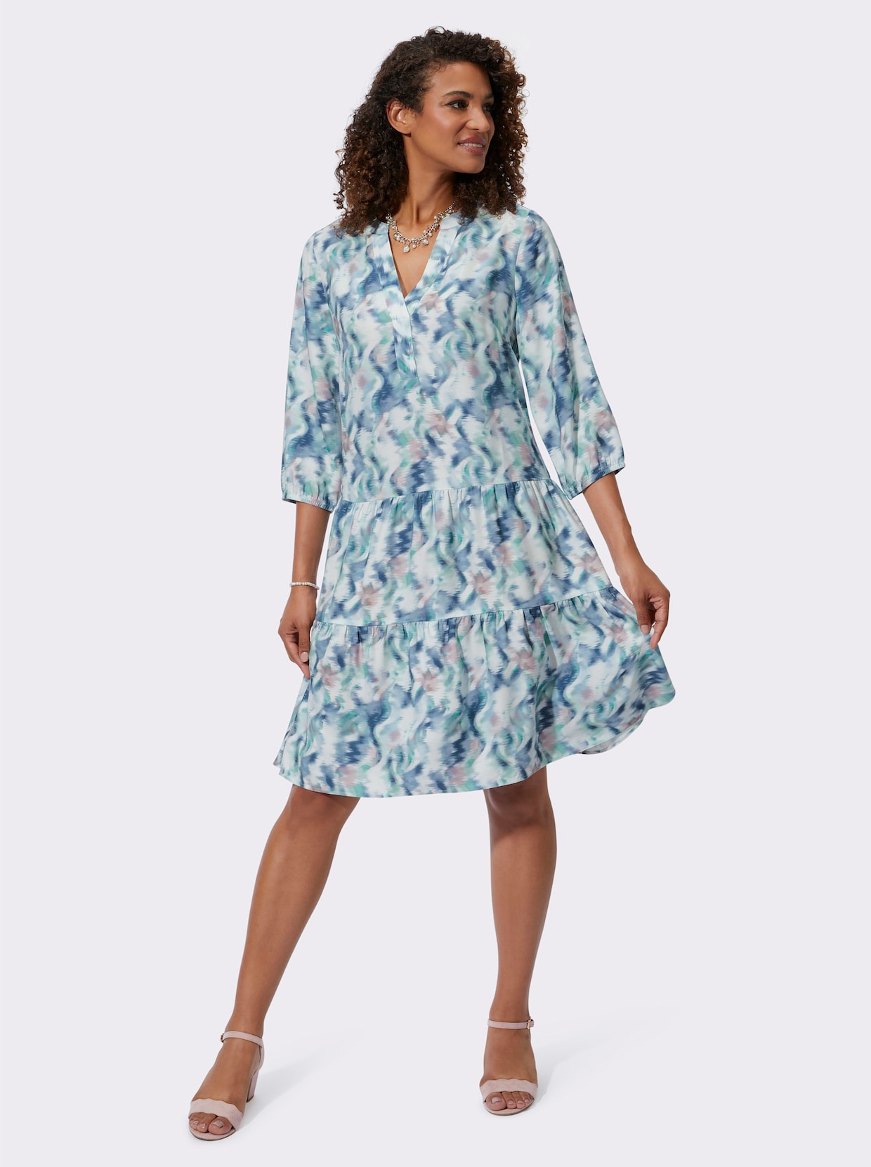 Robe imprimée - écru-bleu jean imprimé