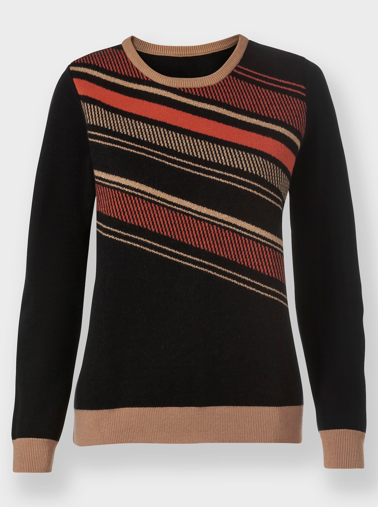 Pullover - schwarz-camel-gemustert