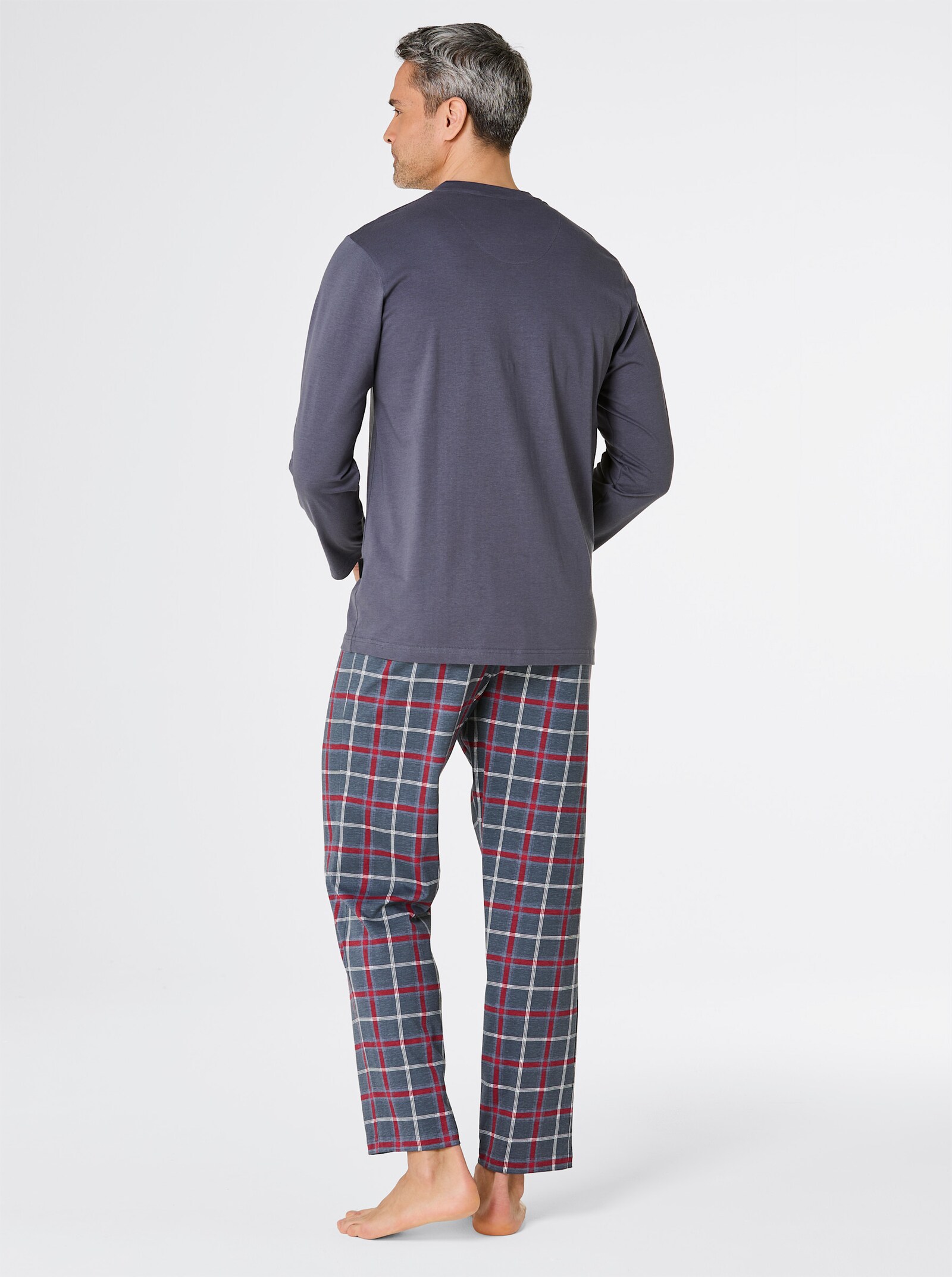 Comte Schlafanzug - anthrazit-rot-kariert