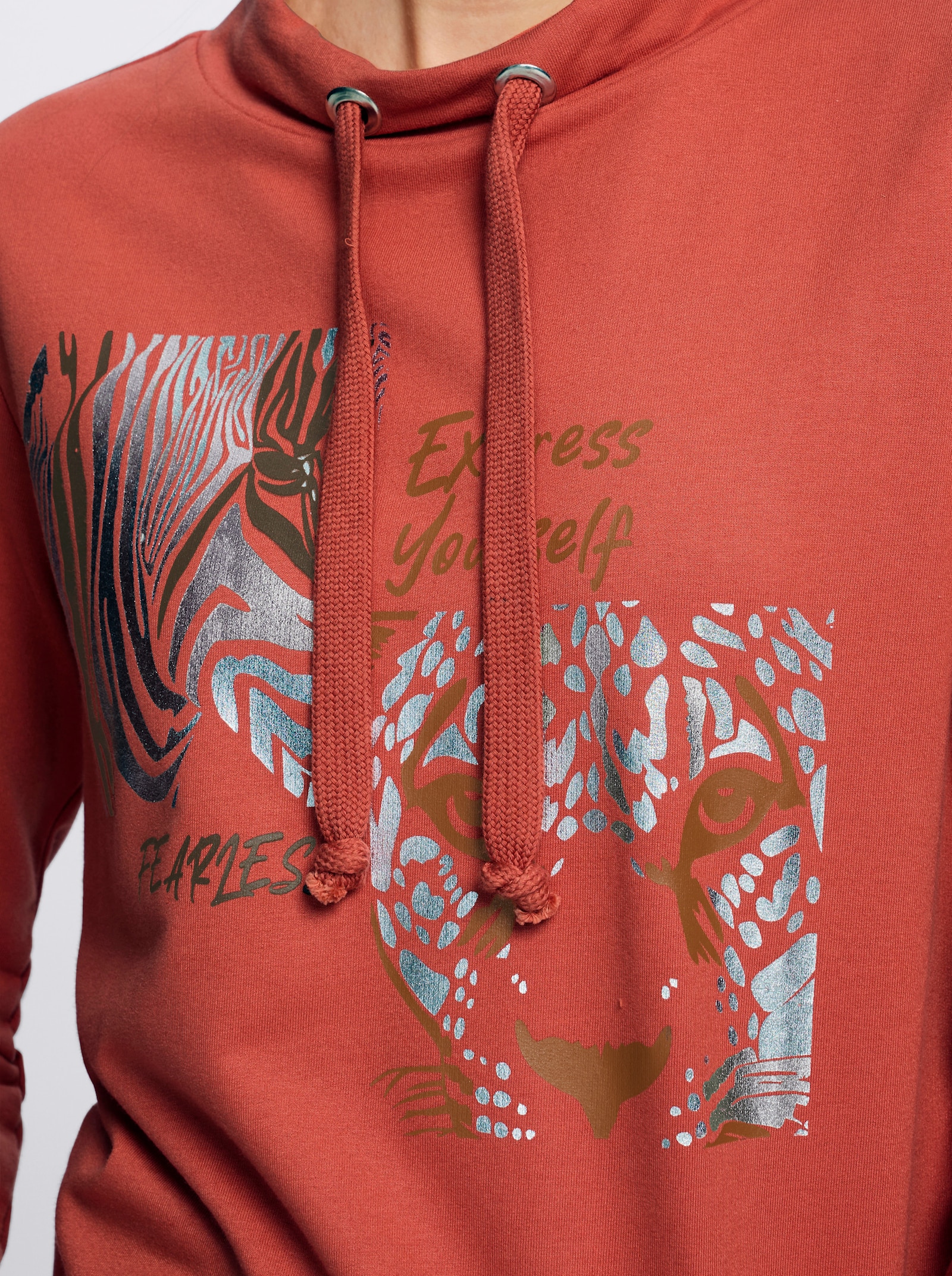 Sweatshirt mit Leo- und Folien-Print - terra-schoko