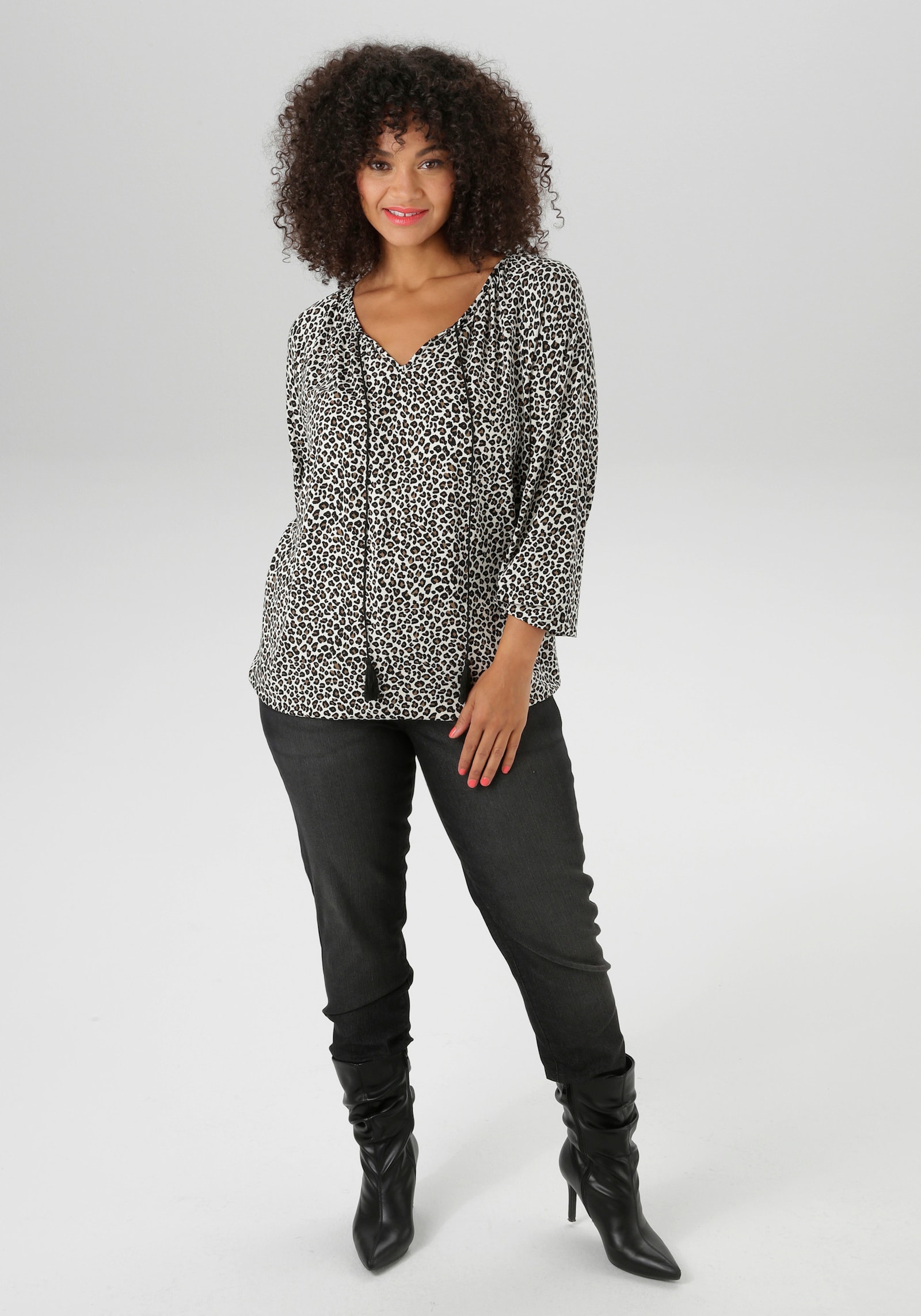 Aniston PLUS Langarmshirt - offwhite-schwarz-beige