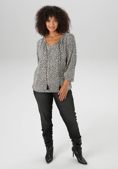 Aniston PLUS Langarmshirt - offwhite-schwarz-beige