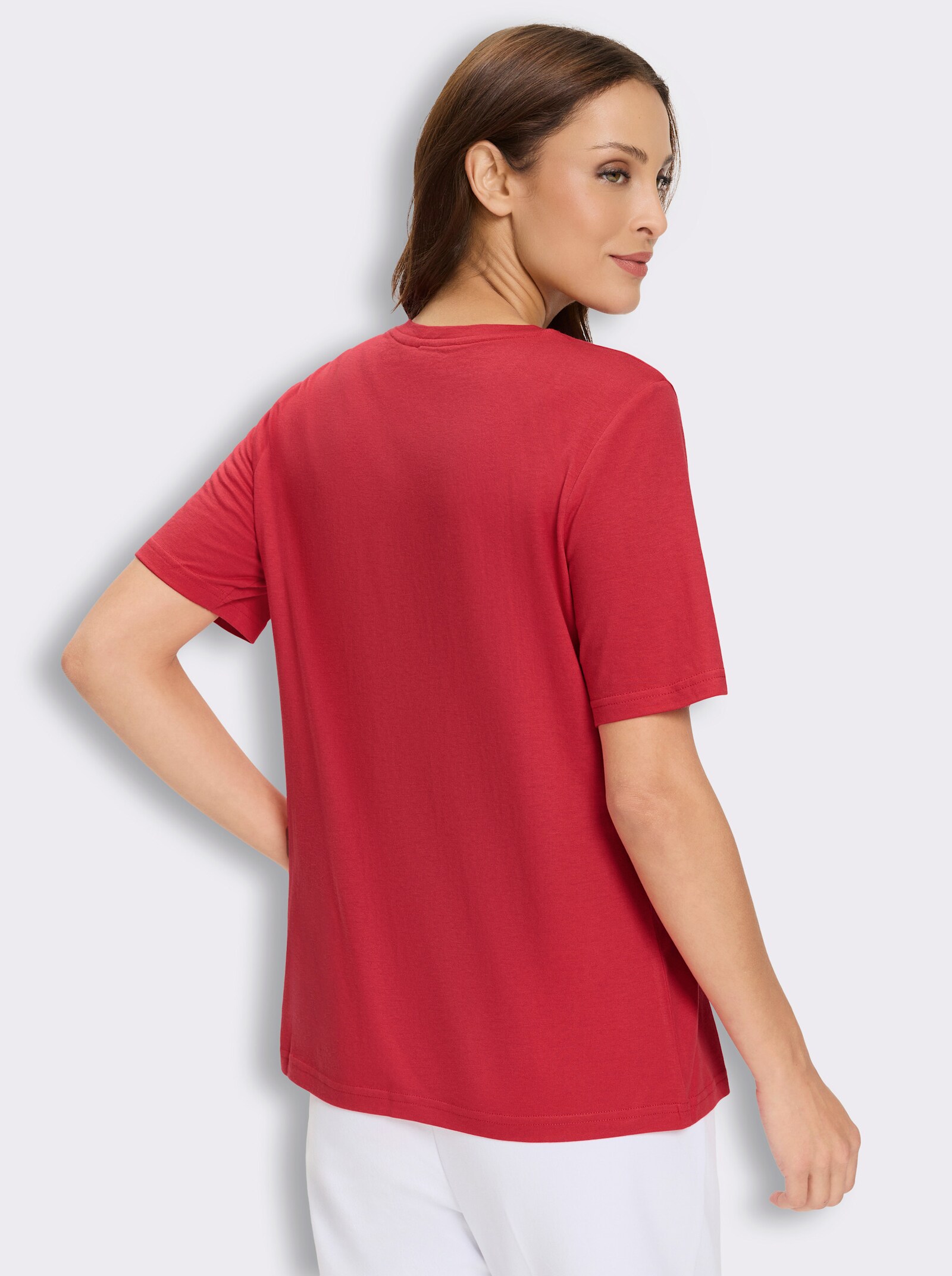 Kurzarmshirt mit Glitzersteinchen - erdbeere