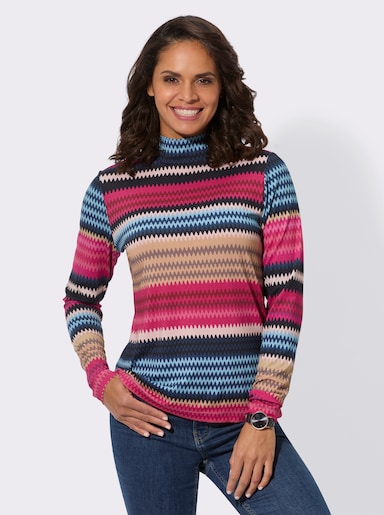 Langarmshirt mit Stehkragen, bedruckt - dunkelblau-dunkelrot-bedruckt