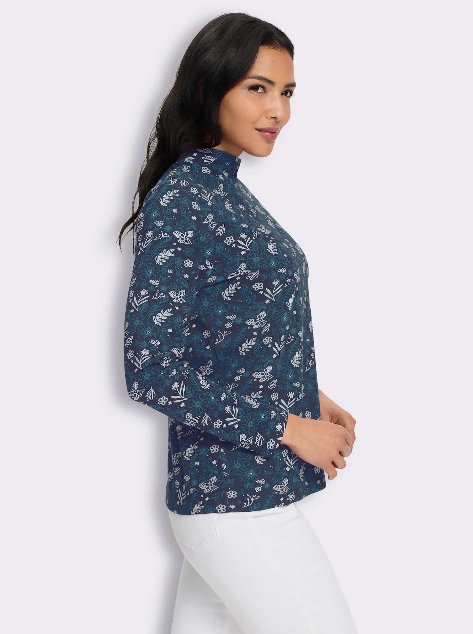 Stehkragenshirt im floralem Allover-Dessin - topas-champagner-bedruckt