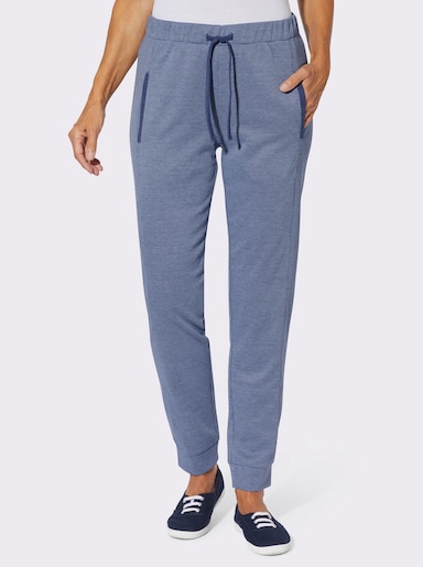 Jerseybroek  in een gemêleerde look - jeansblauw/ecru gemêleerd